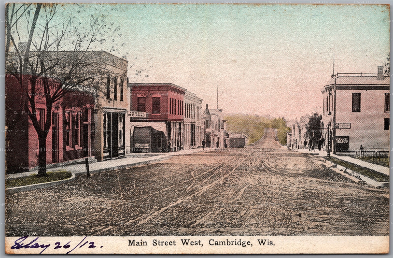 Postcard Cambridge Wisconsin c1912 Main Street West Shops Signs Dane County