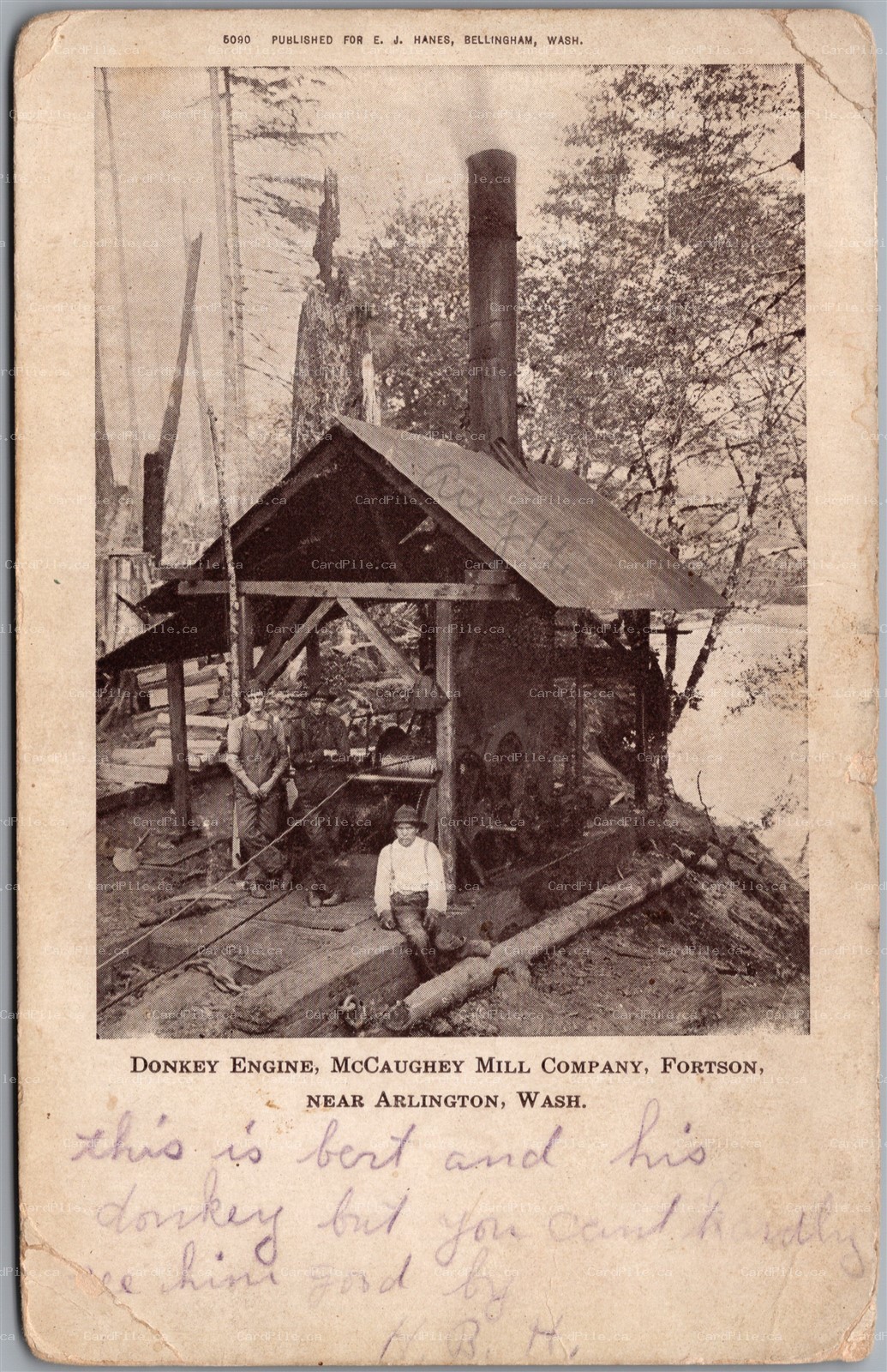 Postcard Fortson Washington c1907 Donkey Engine McCaughey Mill Company