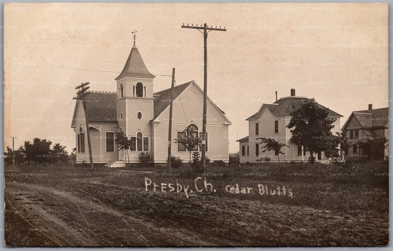 Postcard RPPC c1909 Cedar Bluffs Kansas Presbyterian Church Beaver Township