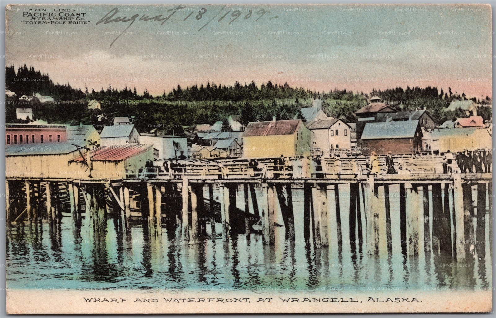 Postcard Wrangell Alaska 1909 Wharf and Waterfront by Albertype Totem Pole Route