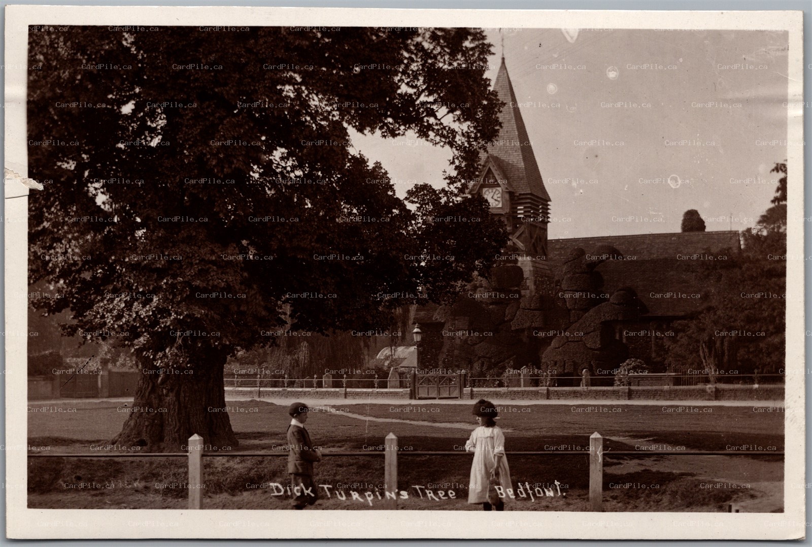 Postcard RPPC c1913 Bedfont England Dick Turpin's Tree Church of St Mary