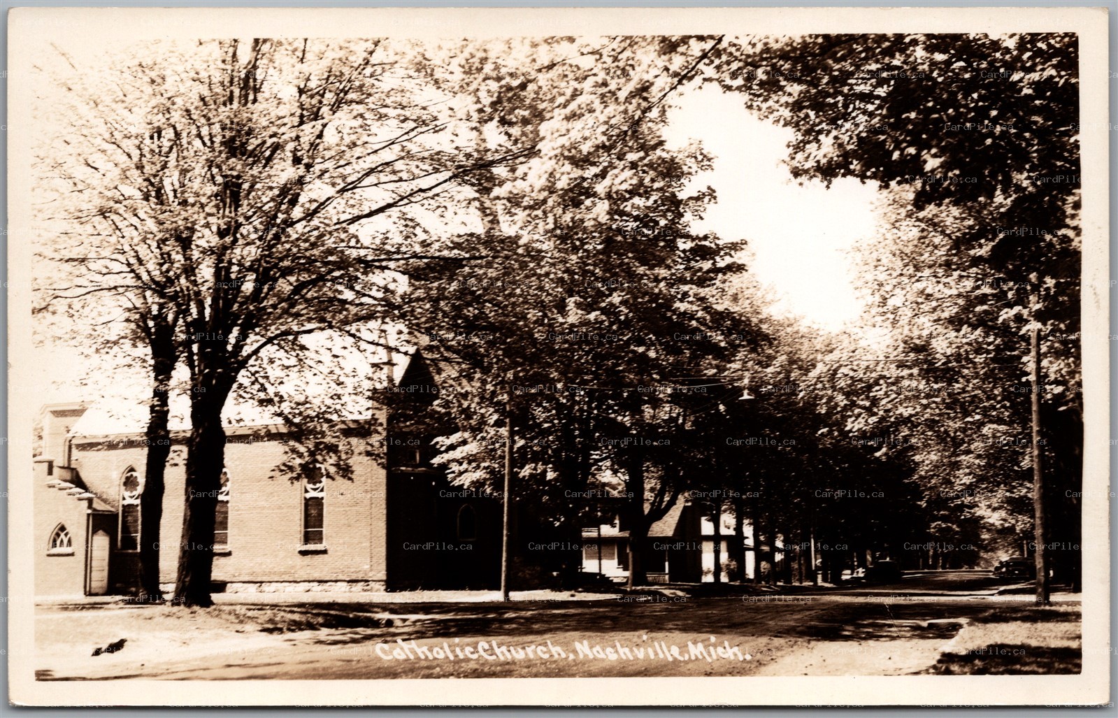 Postcard RPPC c1930s Nashville Michigan Catholic Church Barry County