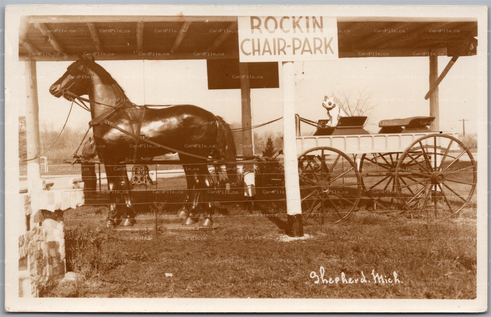 Postcard RPPC c1930s Shepherd Michigan Rockin Chair Park Isabella County