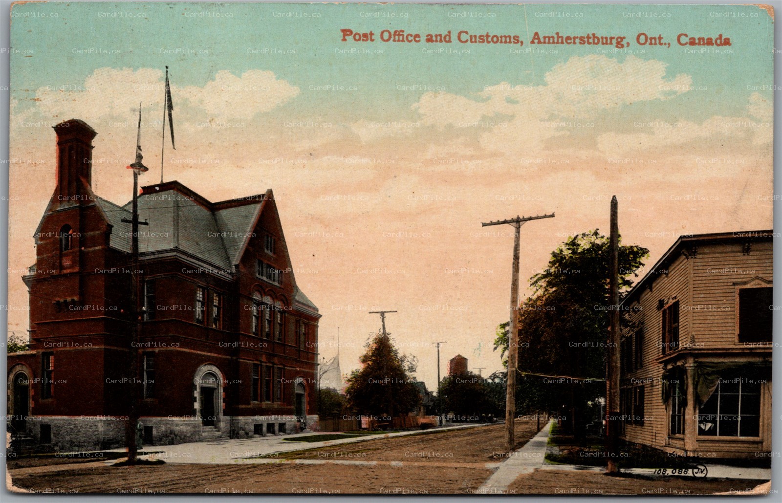 Postcard Amherstburg Ontario 1916 Post Office and Customs Buildings Essex County