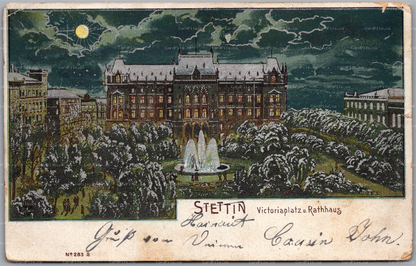 Postcard Stettin Germany c1903 Victoriaplatz u Rathaus Ship Cancel Ostend-Dover