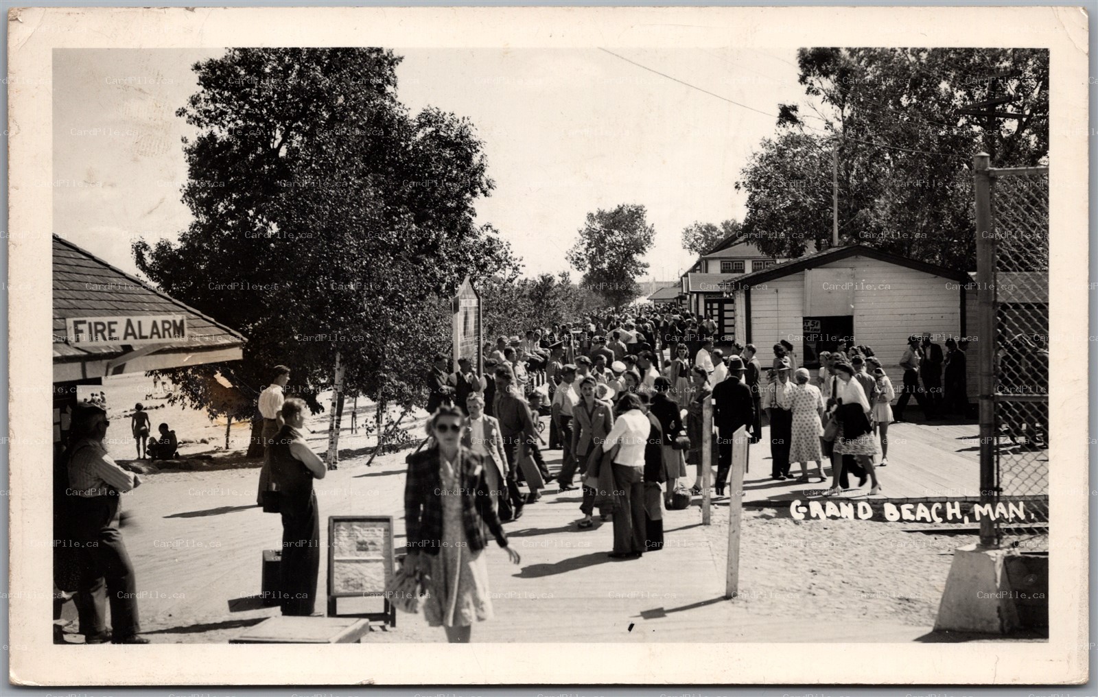 Postcard RPPC c1940 Grand Beach Manitoba Boardwalk People Crowd Lake Winnipeg
