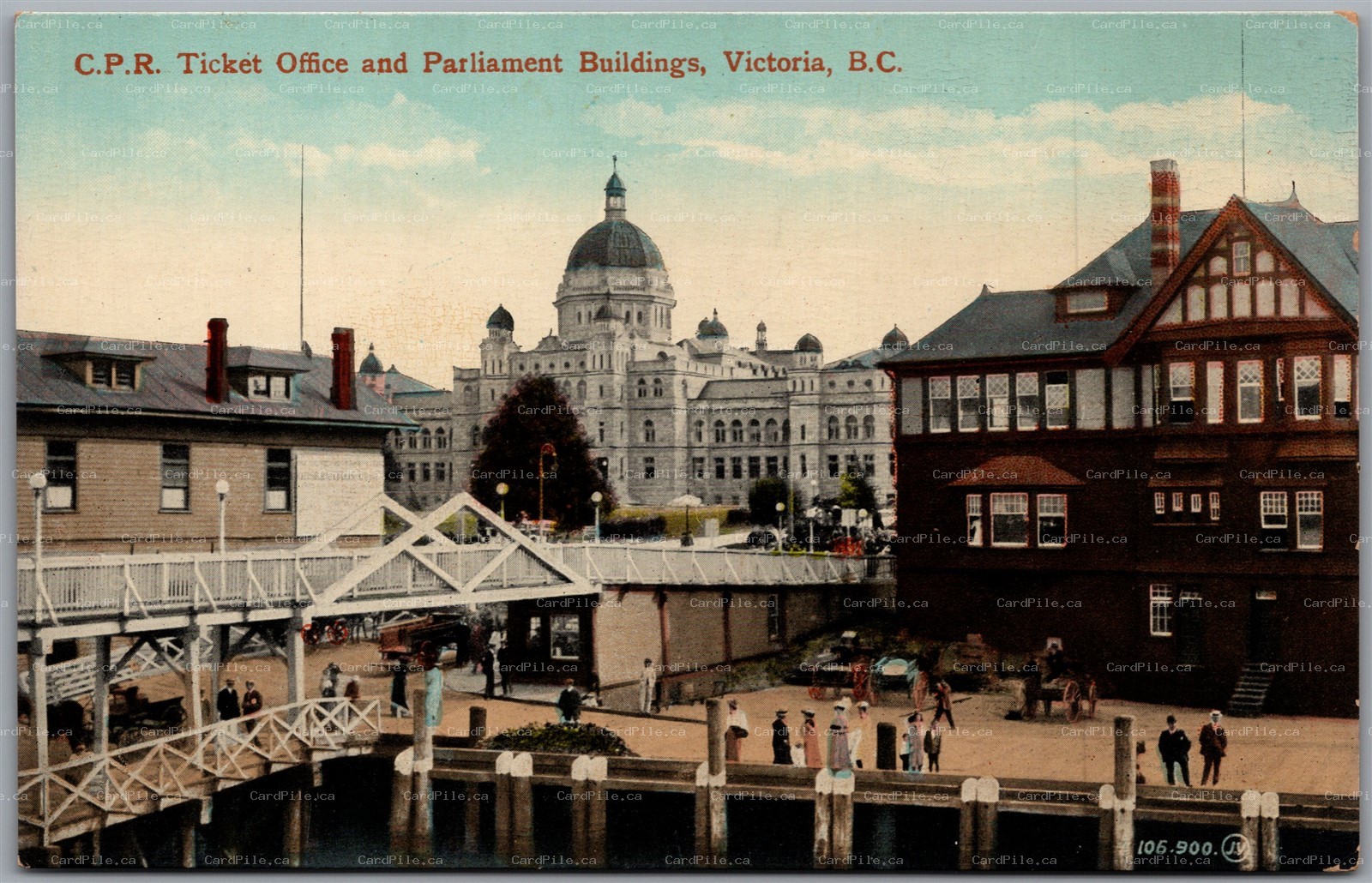 Postcard Victoria BC c1910s C.P.R. Ticket Office and Parliament Buildings