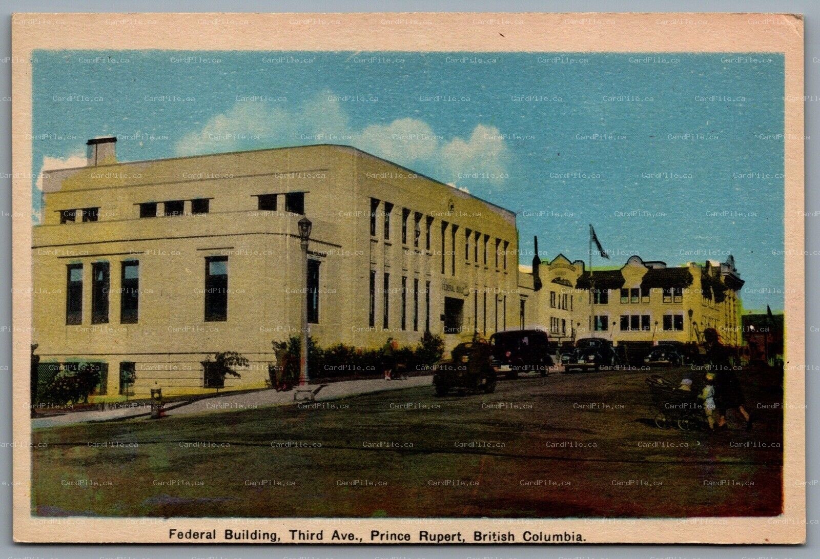 Postcard Prince Rupert BC c1940s Federal Building Third Ave Old Cars