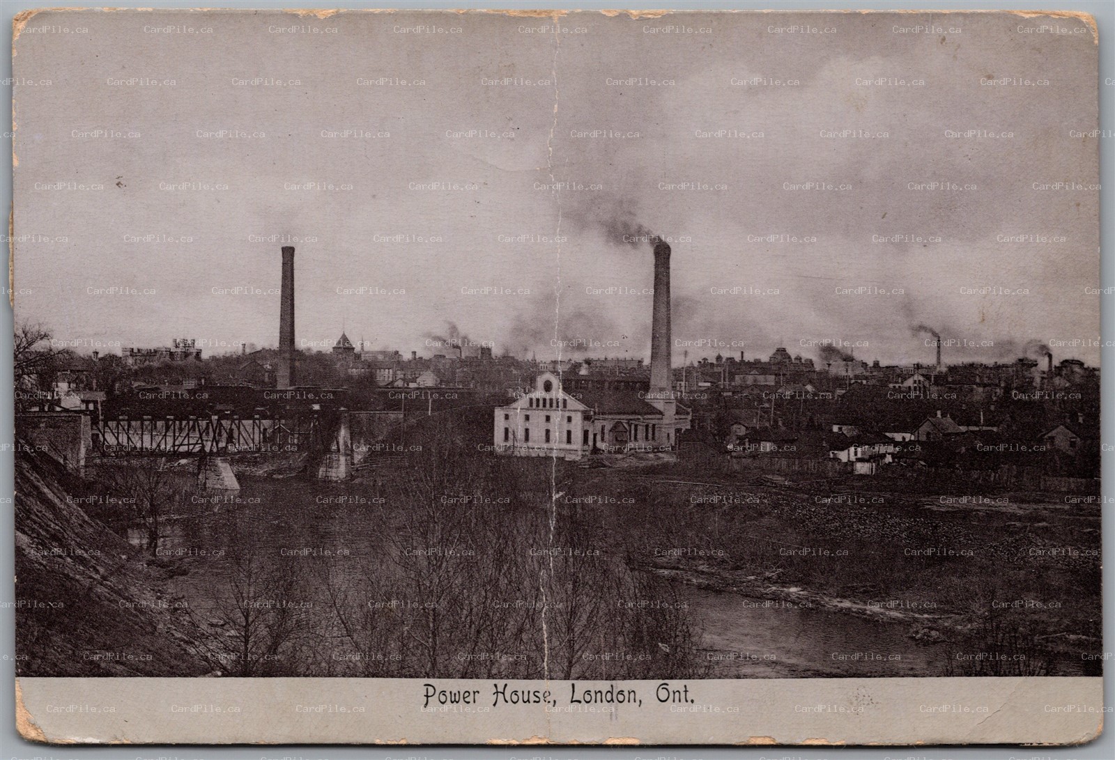 Postcard London Ontario c1907 Power House Square Cancel Mount Brydges *as is*