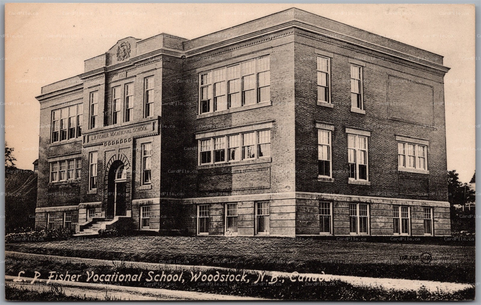 Postcard Woodstock New Brunswick The L. P. Fisher Vocational School Carleton Co.