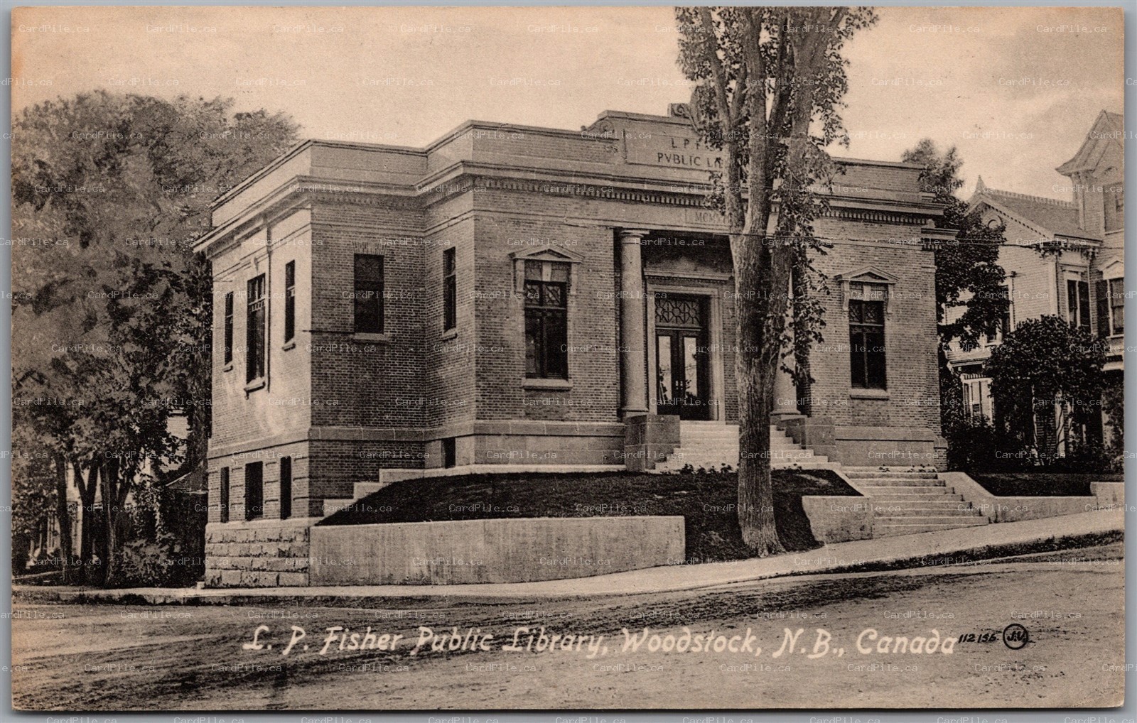 Postcard Woodstock New Brunswick L. P. Fisher Public Library Carleton County