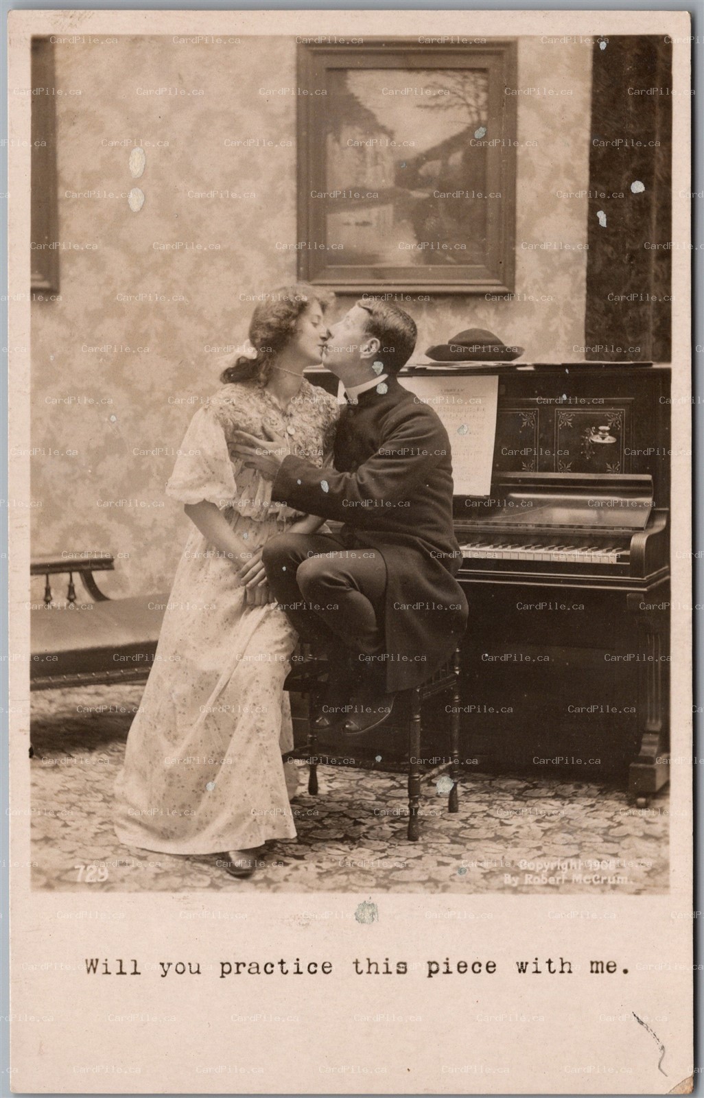 RPPC c1906 Couple Kissing Will You Practice This Piece Wiht Me by Robert McCrum