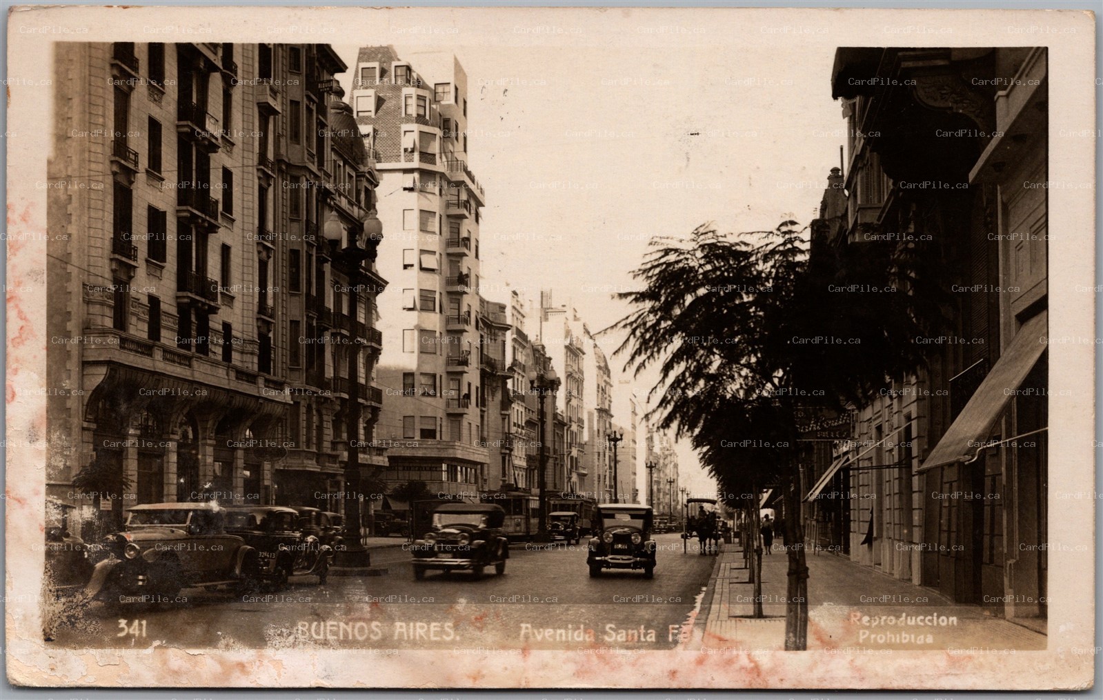 Postcard RPPC Buenos Aires Argentina Avenida Santa Fe Old Cars *as is*