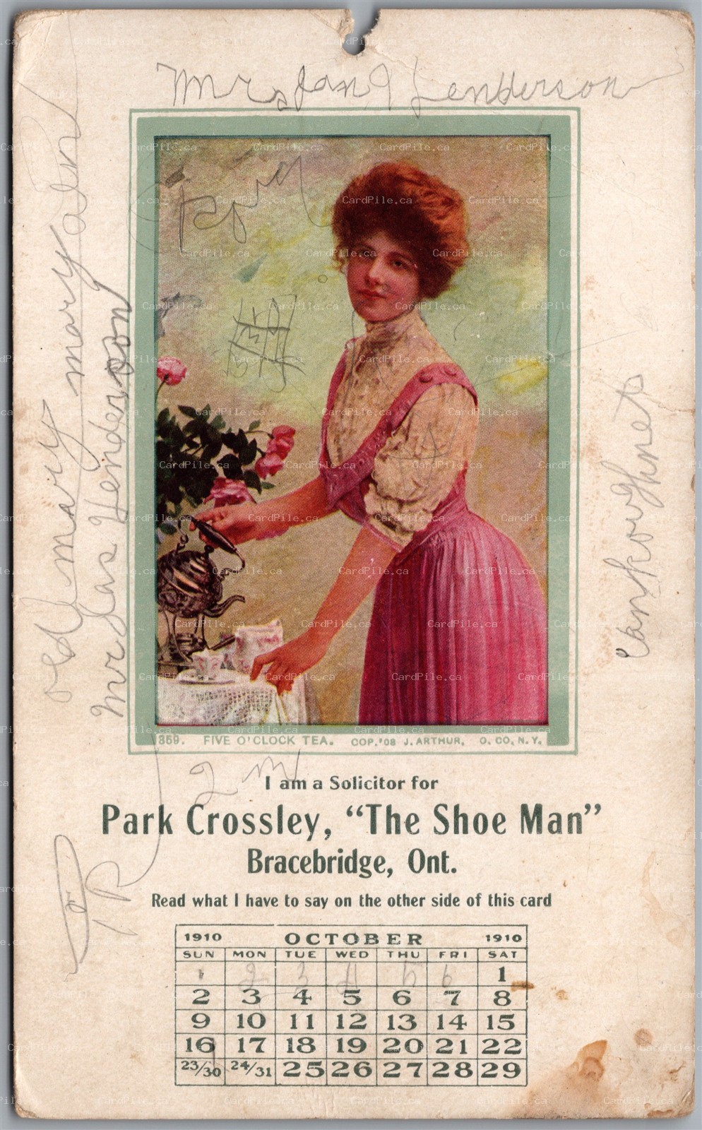 Postcard Bracebridge Ontario Calendar Park Crossley The Shoe Man Advertisement