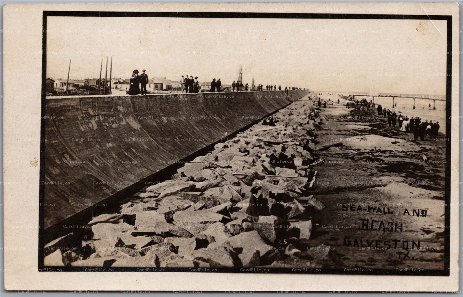 Postcard RPPC c1910s Galveston Texas Seawall and Beach