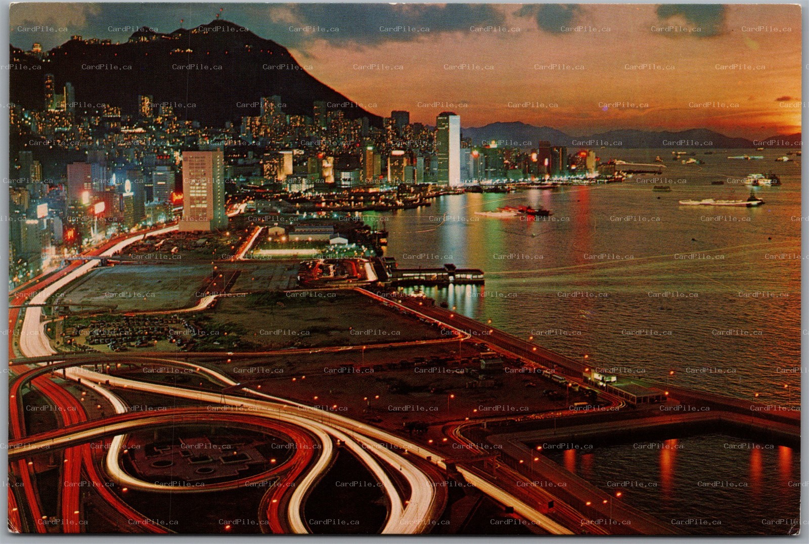 Postcard Hong Kong Beautiful Dusk Scene of Victoria Harbour Continental