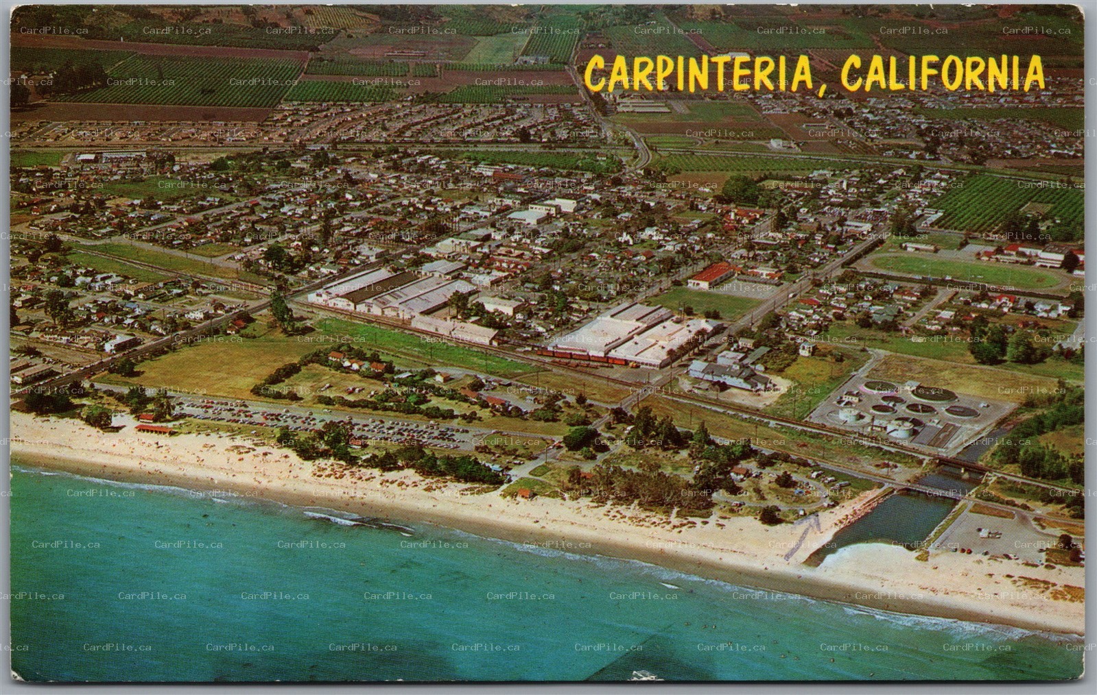 Postcard Carpinteria California c1968 Aerial View World's Safest Beach
