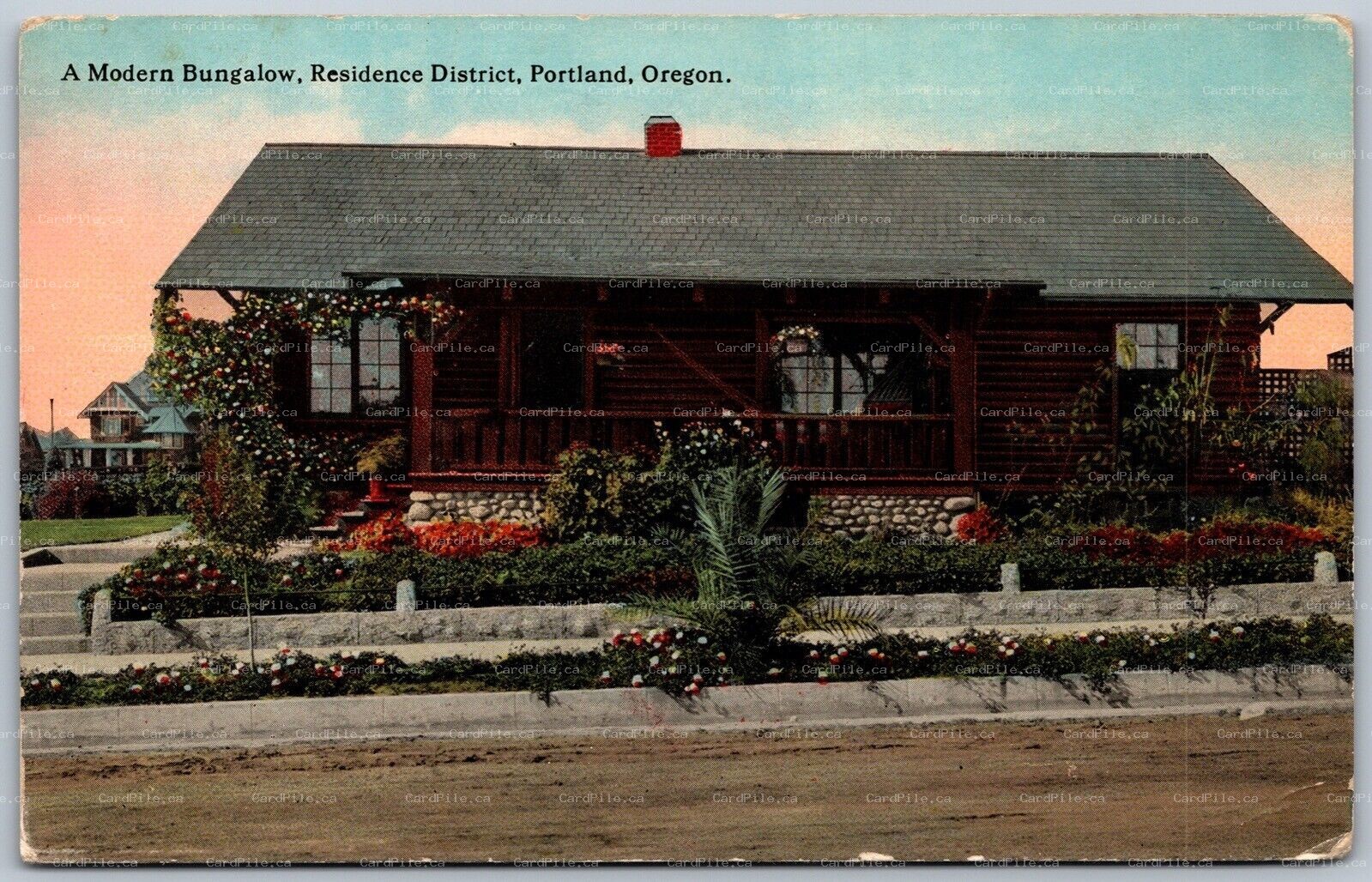 Postcard Portland Oregon c1911 A Modern Bungalow Residence District Curt Teich