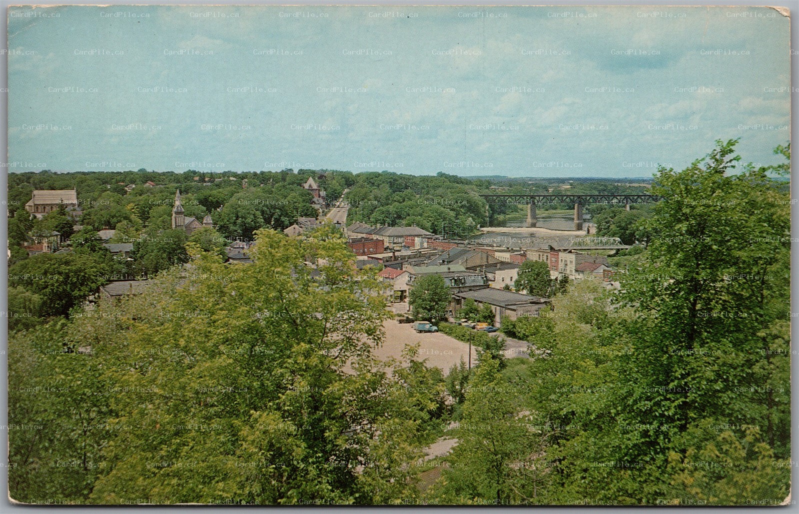 Postcard Paris Ontario Birds Eye View No. 2 Highway Brant County