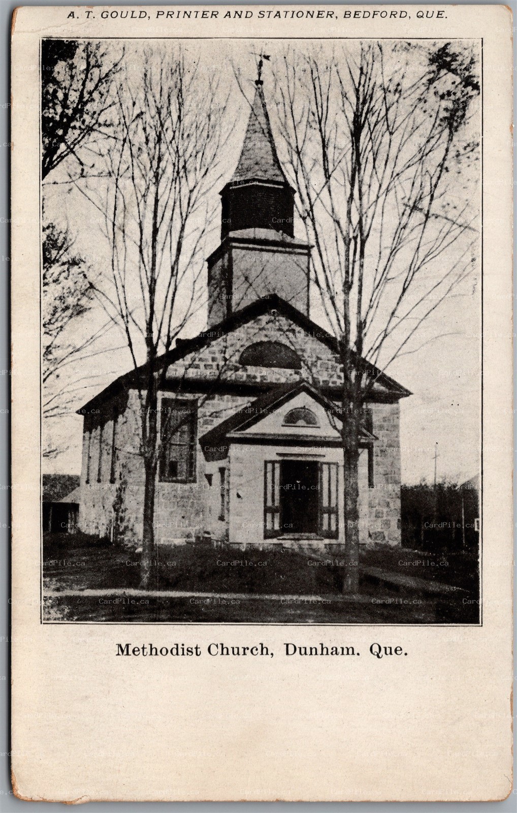 Postcard Dunham Quebec Methodist Church A. T. Gould, Printer and Stationer UDB