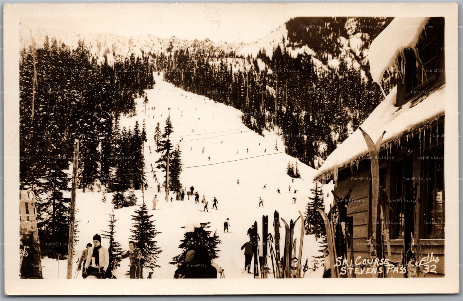 Postcard RPPC Skykomish Washington Stevens Pass Ski Course Scenic View by Ellis