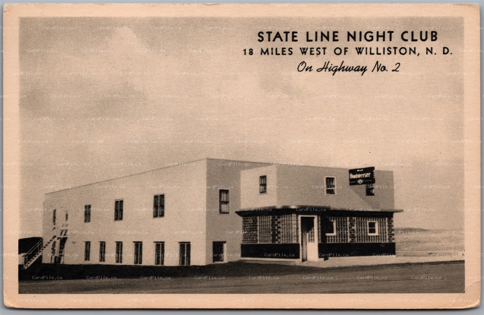 Postcard Williston North Dakota State Line Night Club Hwy No 2 Williams County