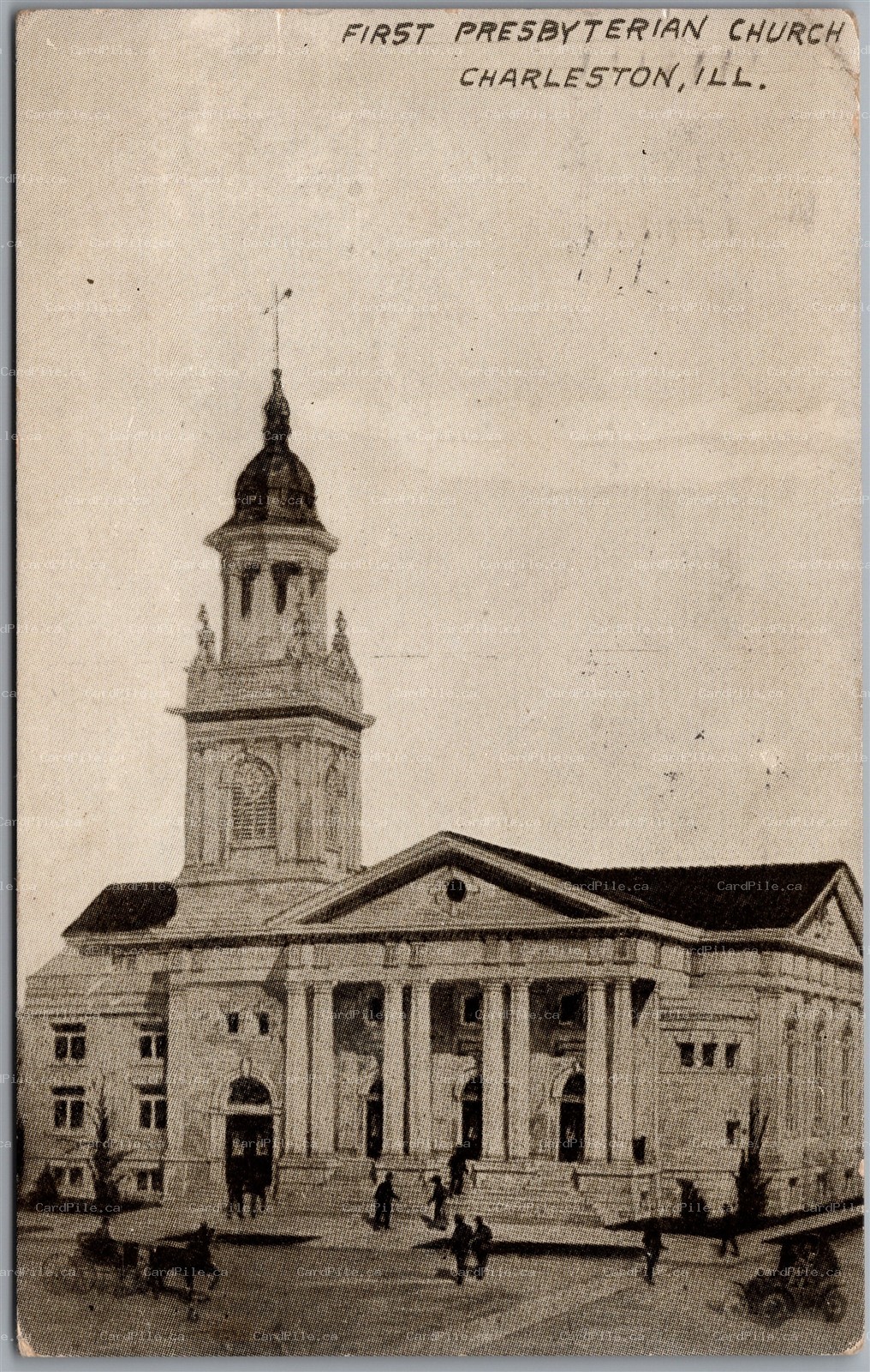 Postcard Charleston Illinois c1910 First Presbyterian Church