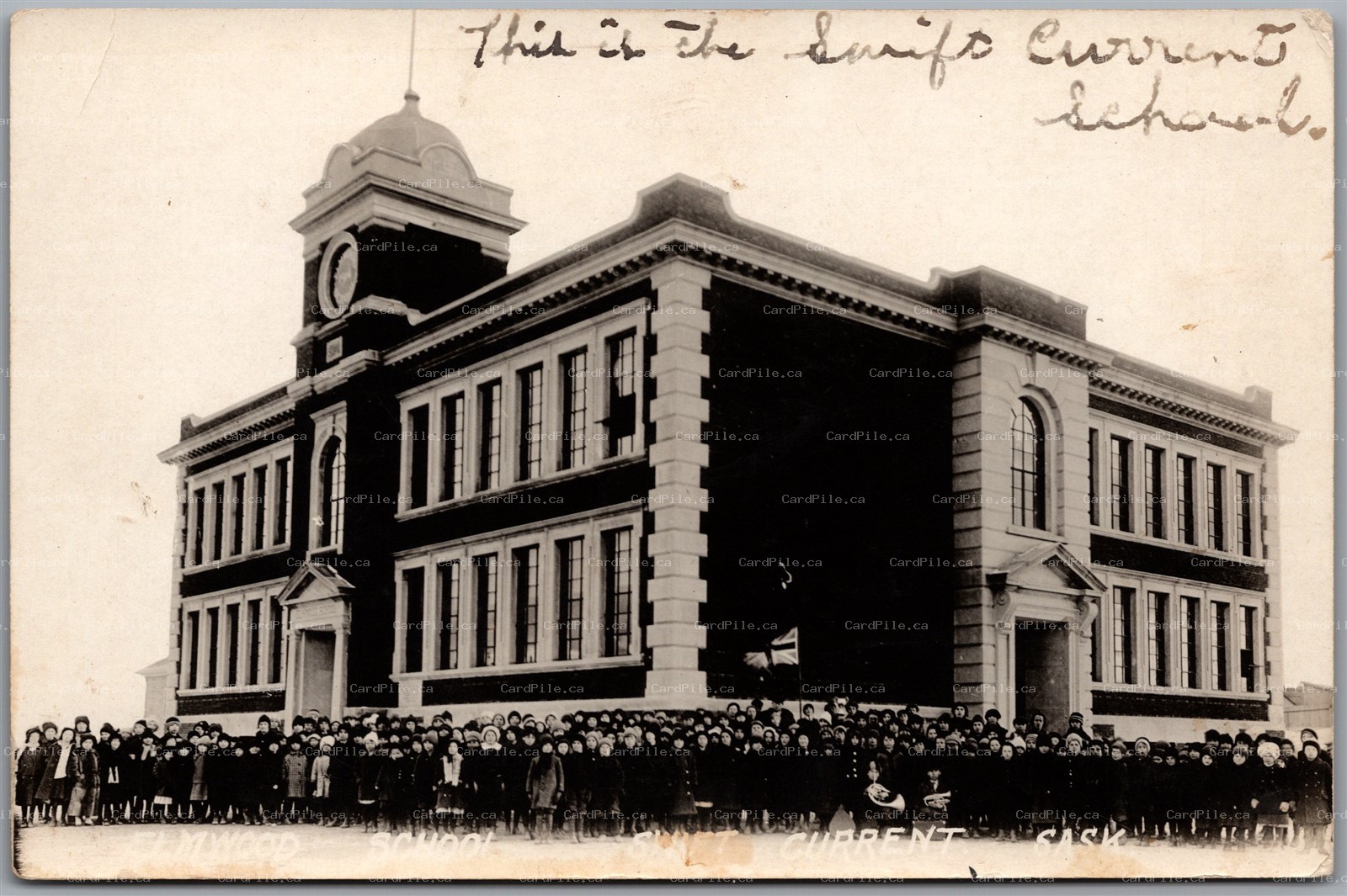 Postcard RPPC c1910s Swift Current Saskatchewan Elmwood School Winter