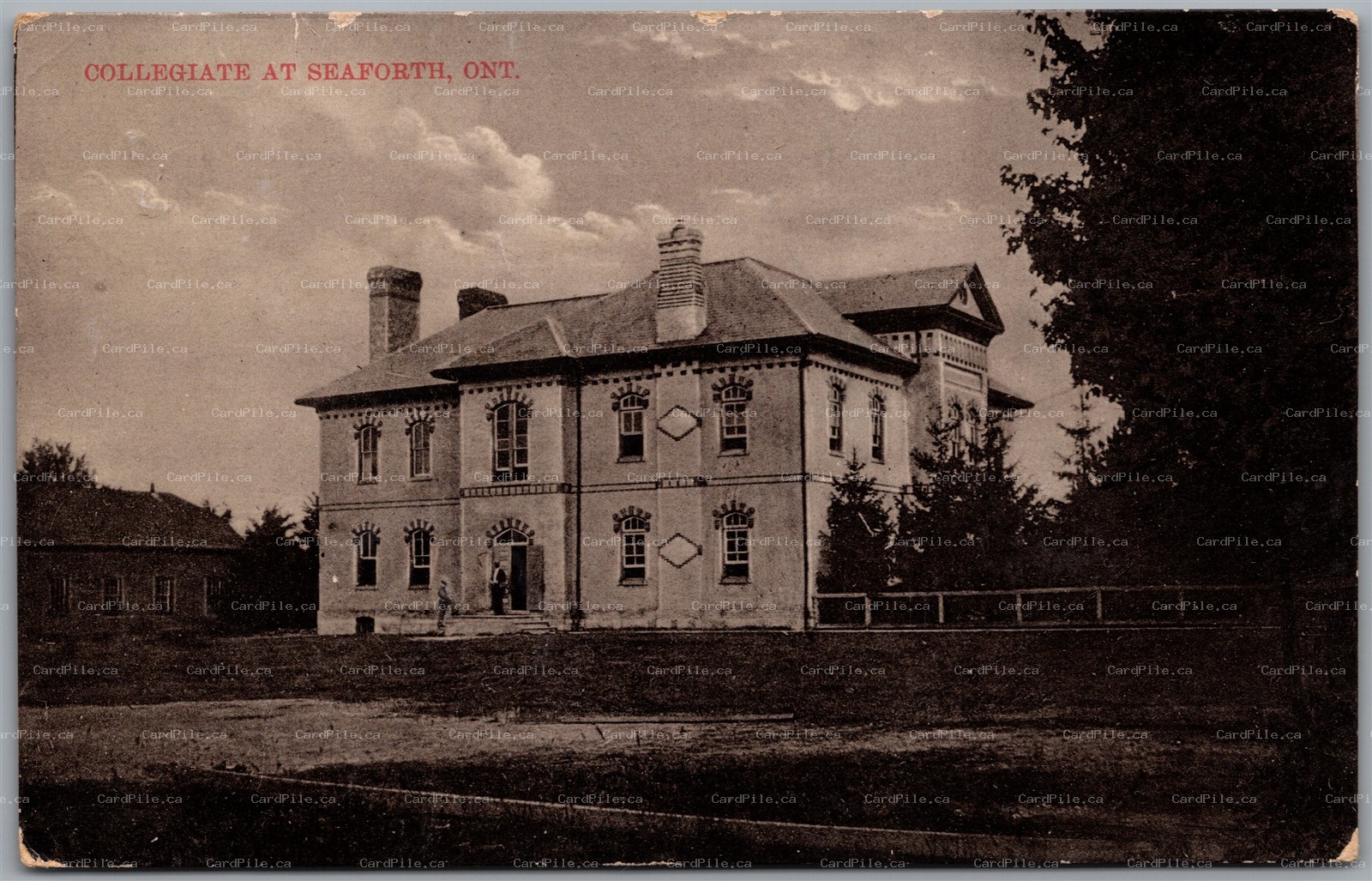 Postcard Seaforth Ontario c1910 Collegiate School Split Ring Cancel Belgrave ONT