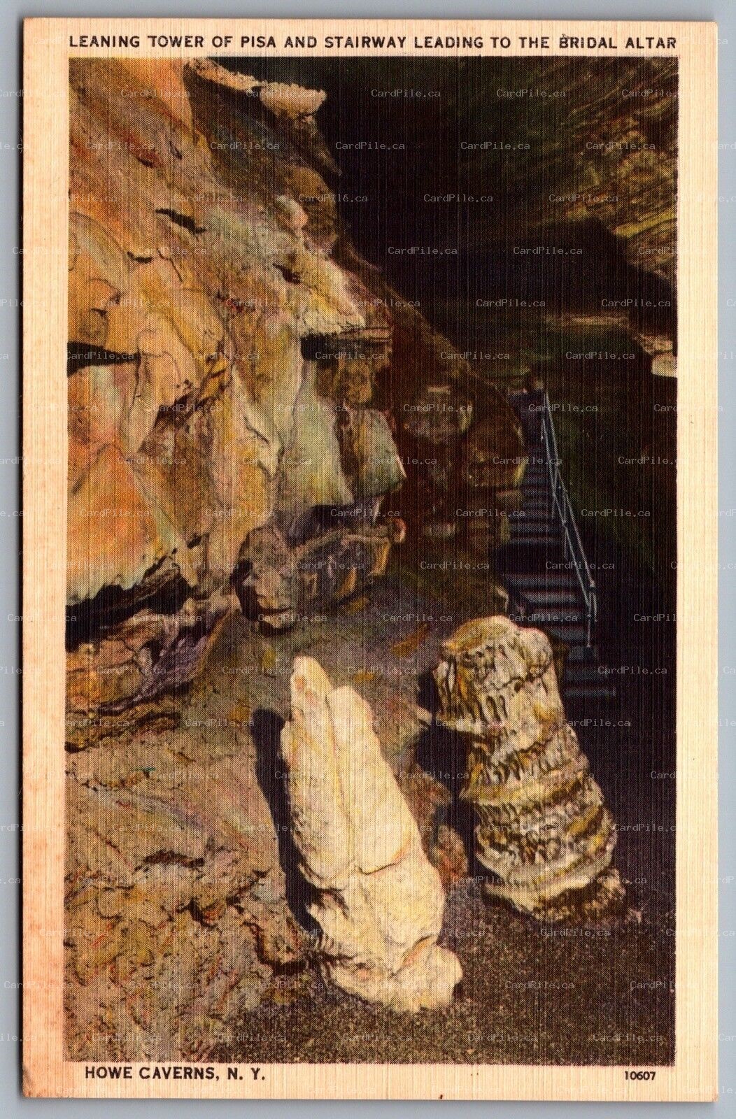 Postcard Cobleskill NY c1940s Leaning Tower of Pisa & Stairway Howe Caverns