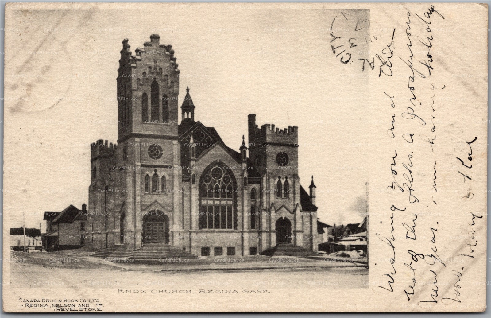 Postcard Regina Saskatchewan 1907 Knox Church Split Ring Crystal City RPO