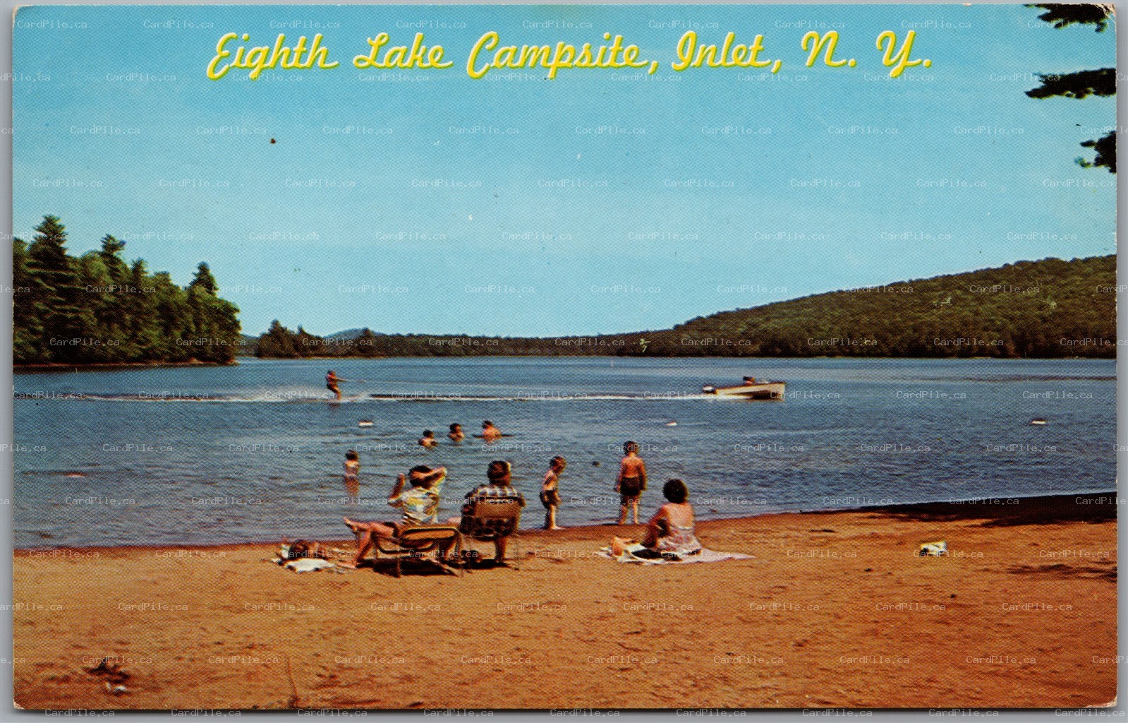 Postcard Inlet New York c1962 Adirondack Mountains Eighth Lake Beach Camping