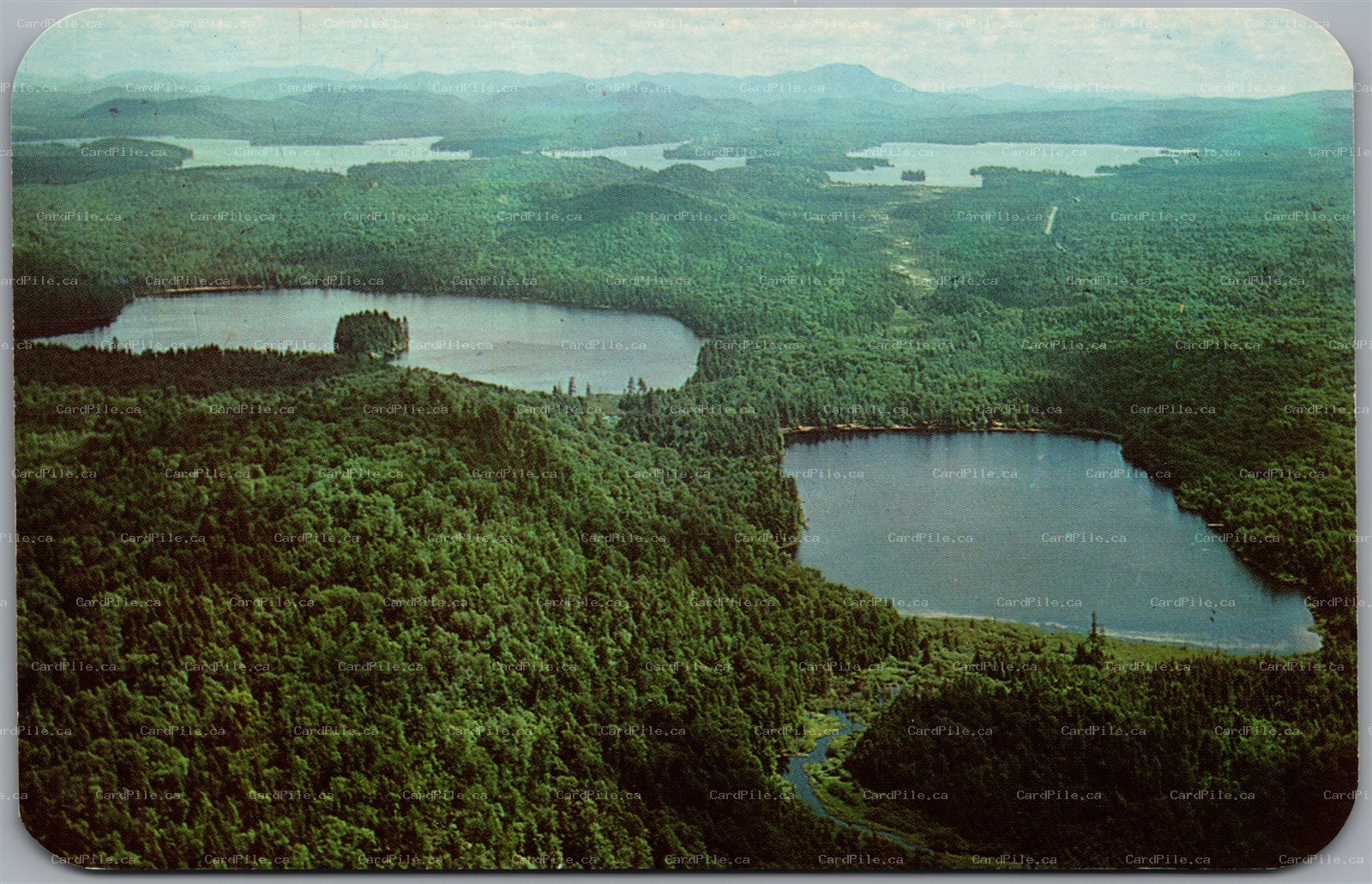 Postcard Eagle Bay New York The Browns Tract Pond Campsite Aerial View