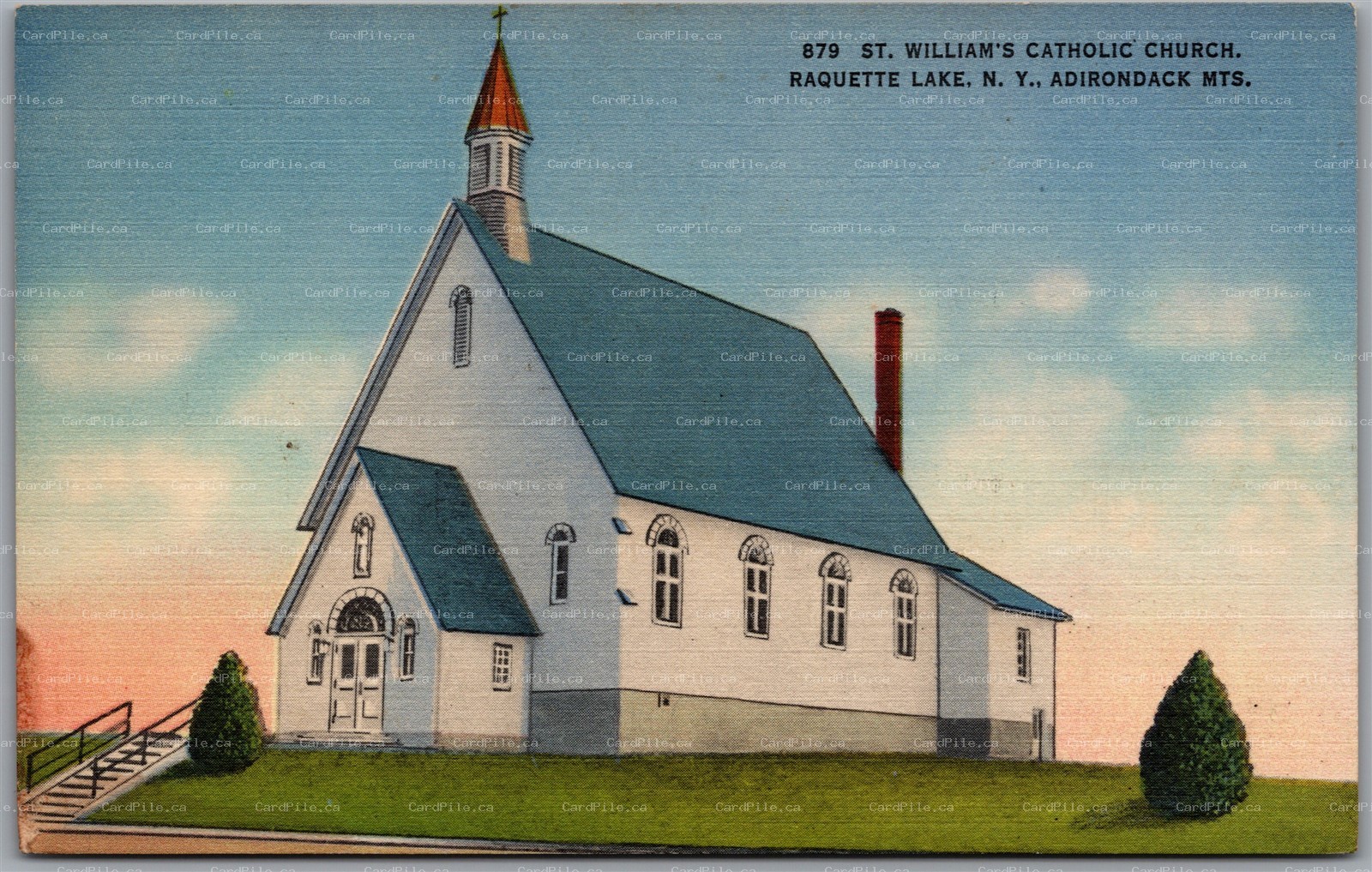 Postcard Raquette Lake New York St. Williams Catholic Church Adirondac Mountains