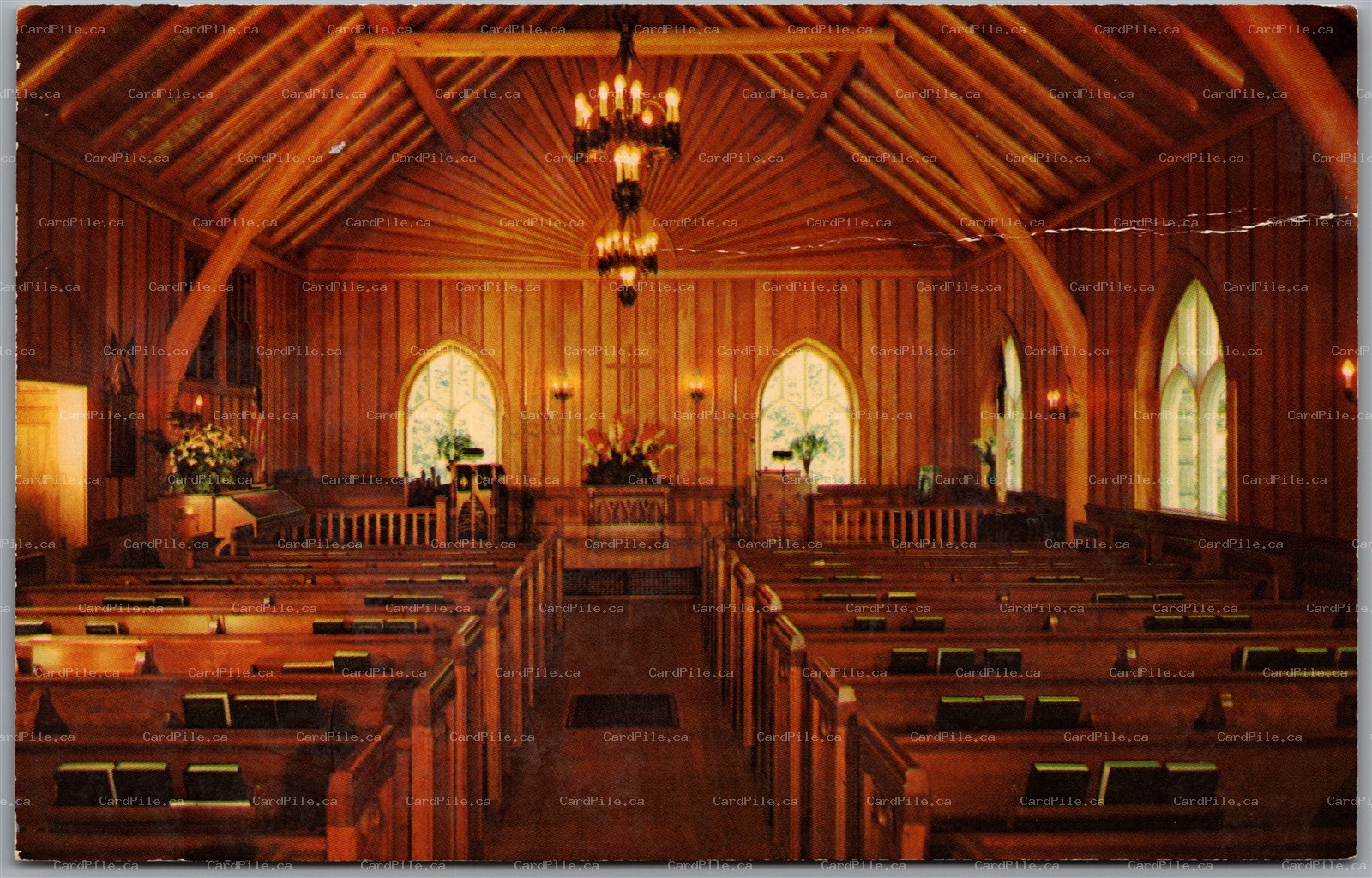 Postcard Big Moose New York Interior of Community Chapel Central Adirondack Mts.