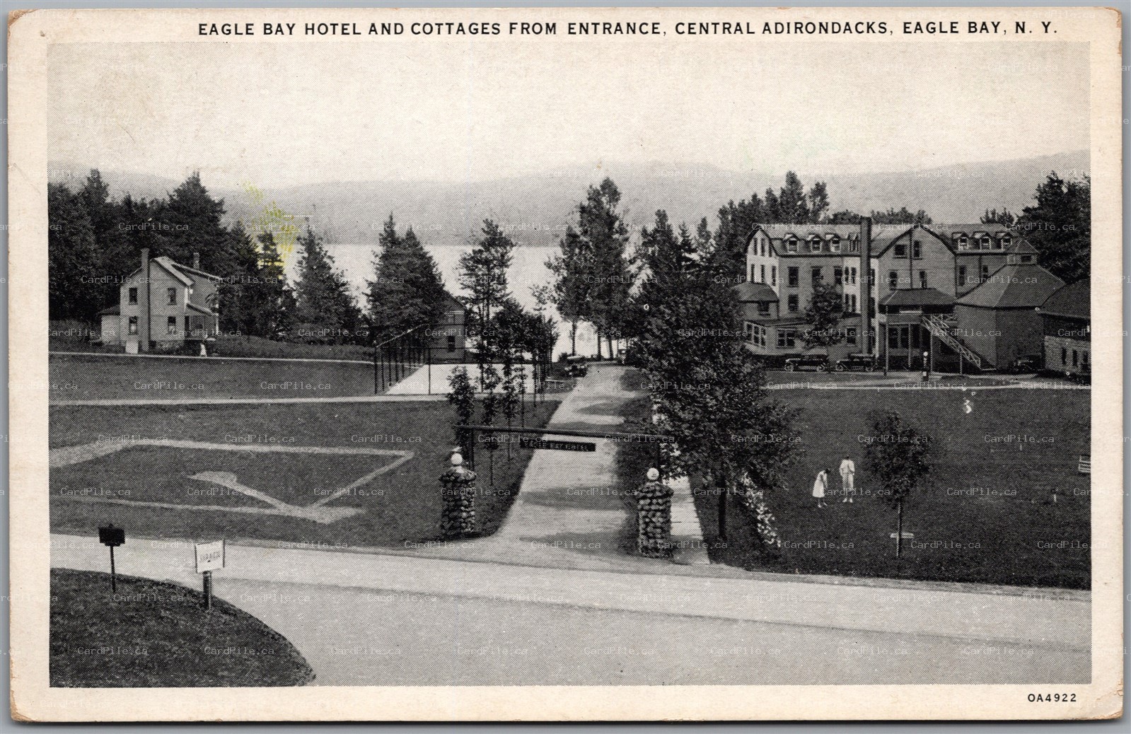 Postcard Eagle Bay New York c1940 Eagle Bay Hotel and Cottages from Entrance