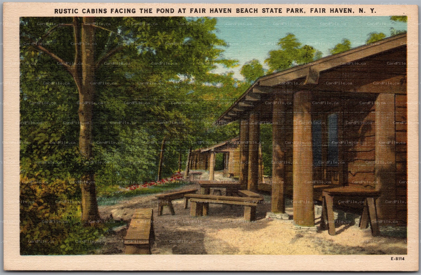 Postcard Fair Haven NY Rustic Cabins Facing Pond at Fair Haven Beach State Park