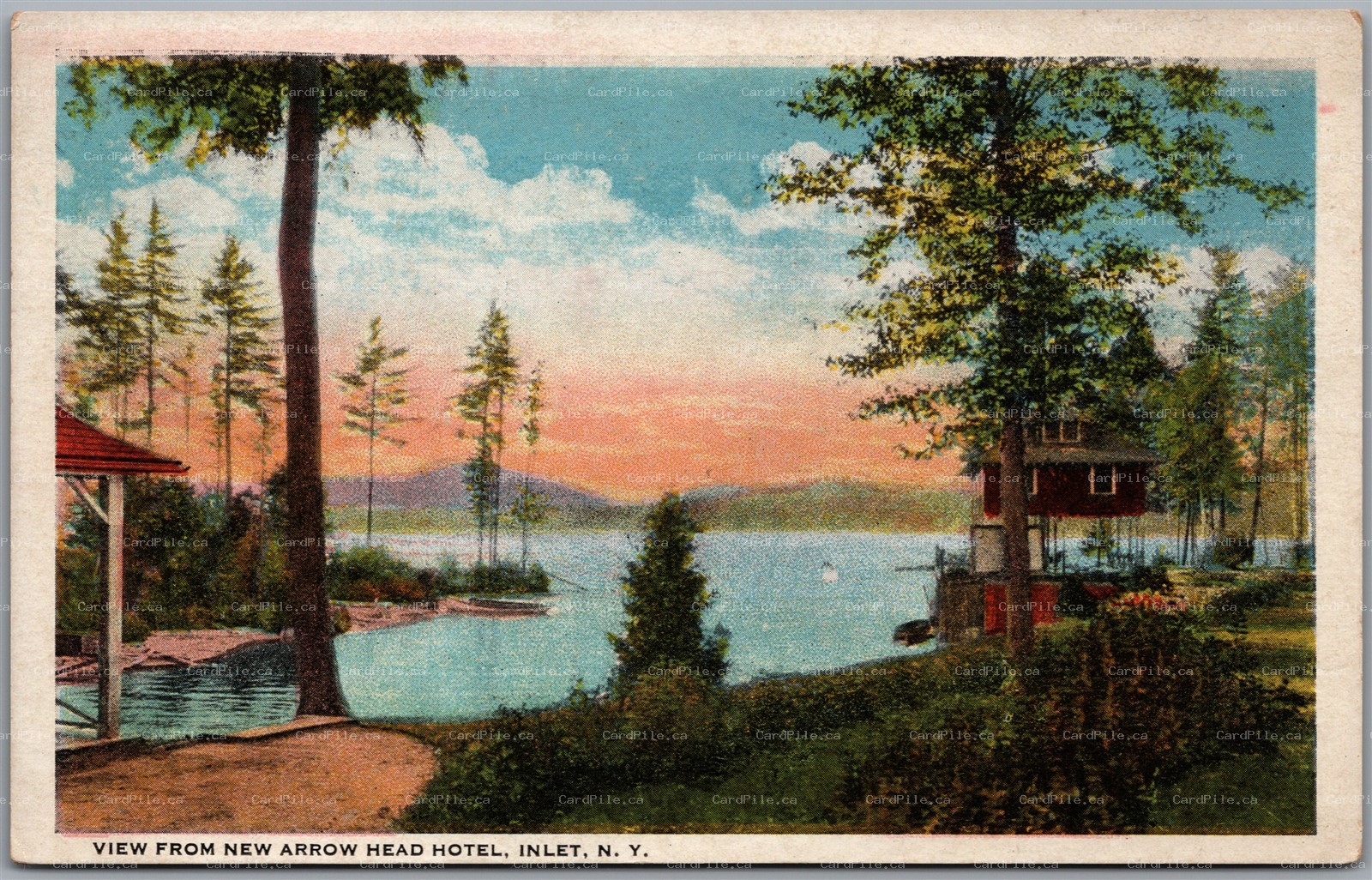 Postcard Inlet New York View from New Arrow Head Hotel Adirondacks