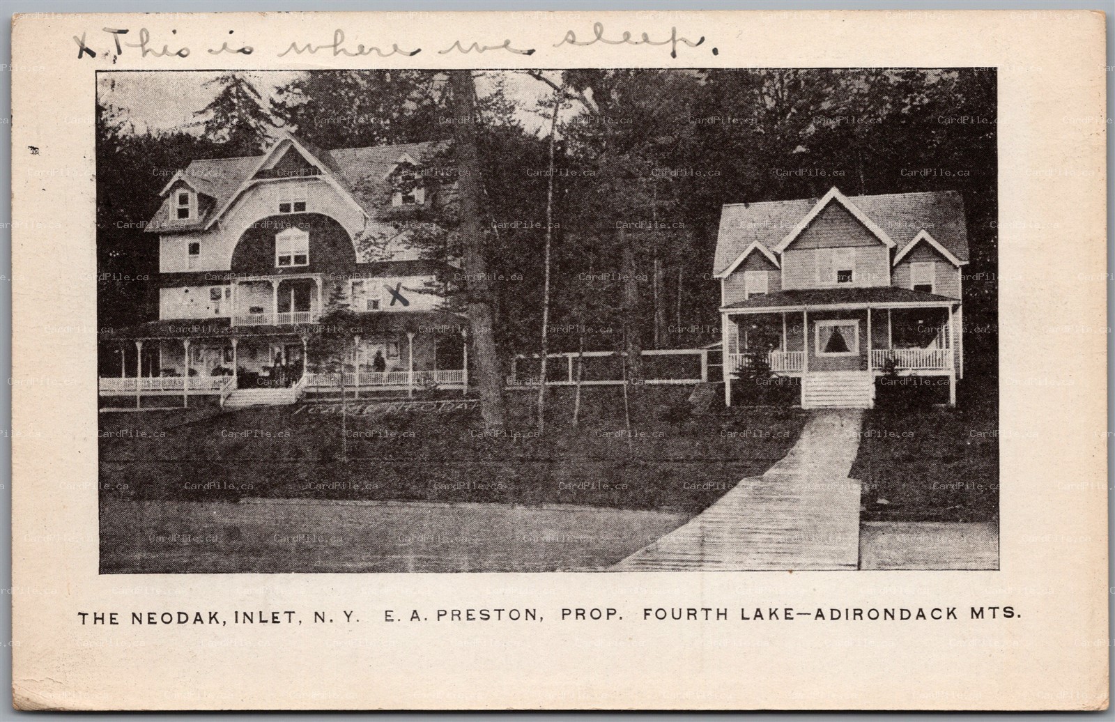 Postcard Inlet New York c1910 The Neodak E. A. Preston Prop. Fourth Lake