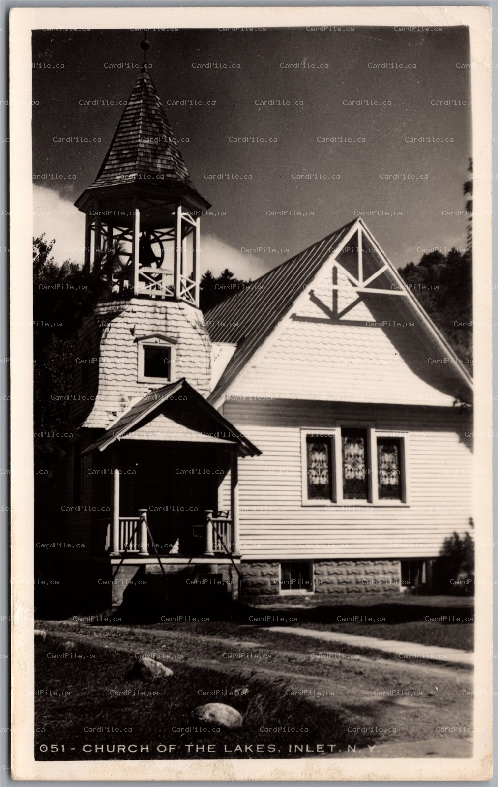 Postcard RPPC Inlet New York Church of the Lakes Adirondack Mountains