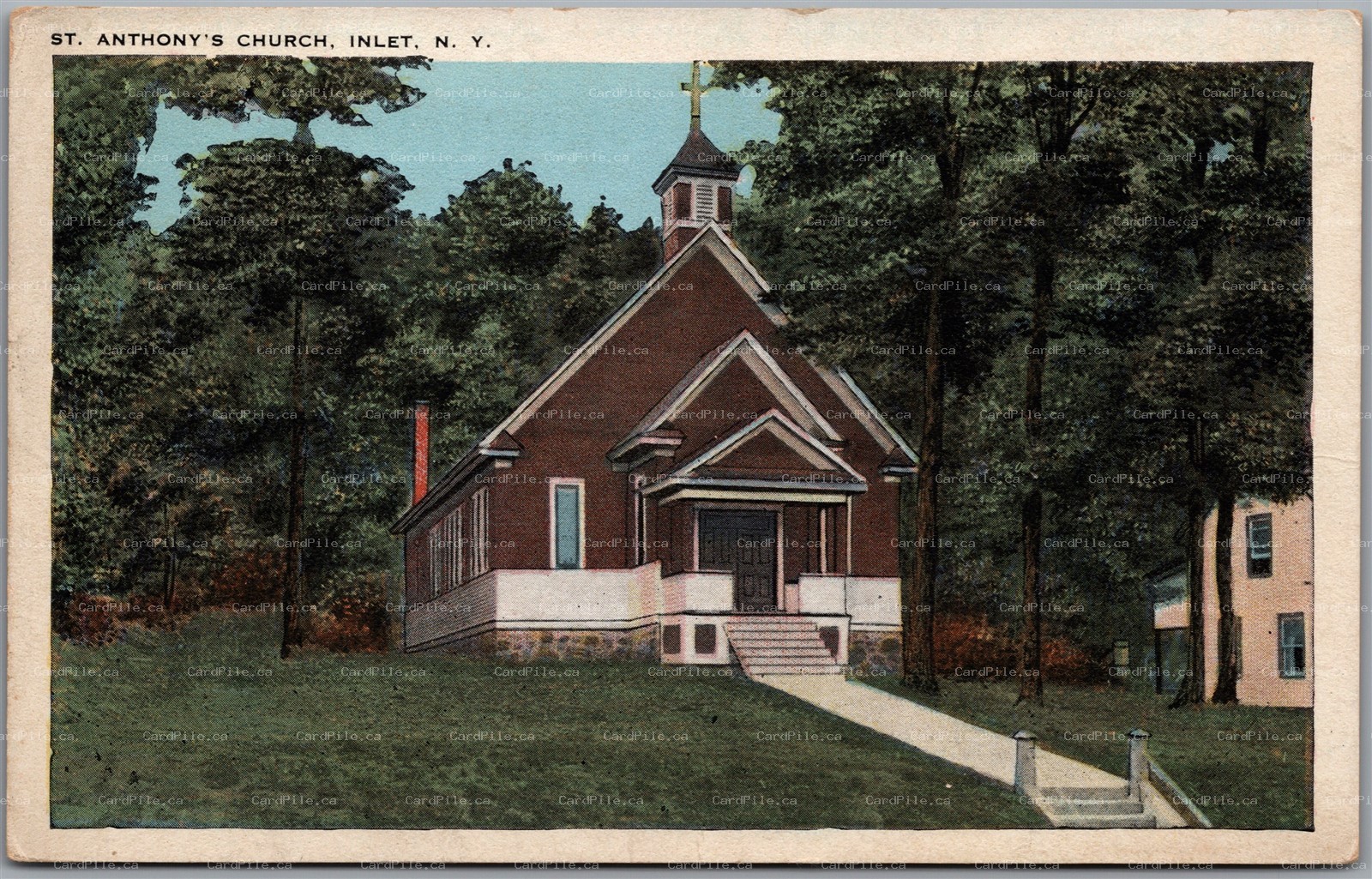 Postcard Inlet New York St. Anthony's Church Adirondack Mountains