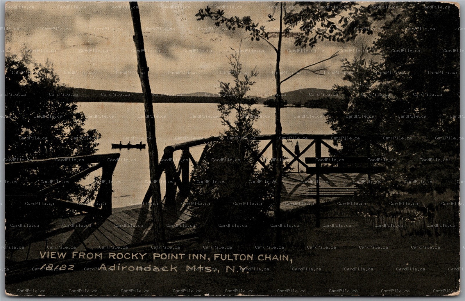 Postcard Fulton Chain New York View from Rocky Point Inn Adirondack Mountains