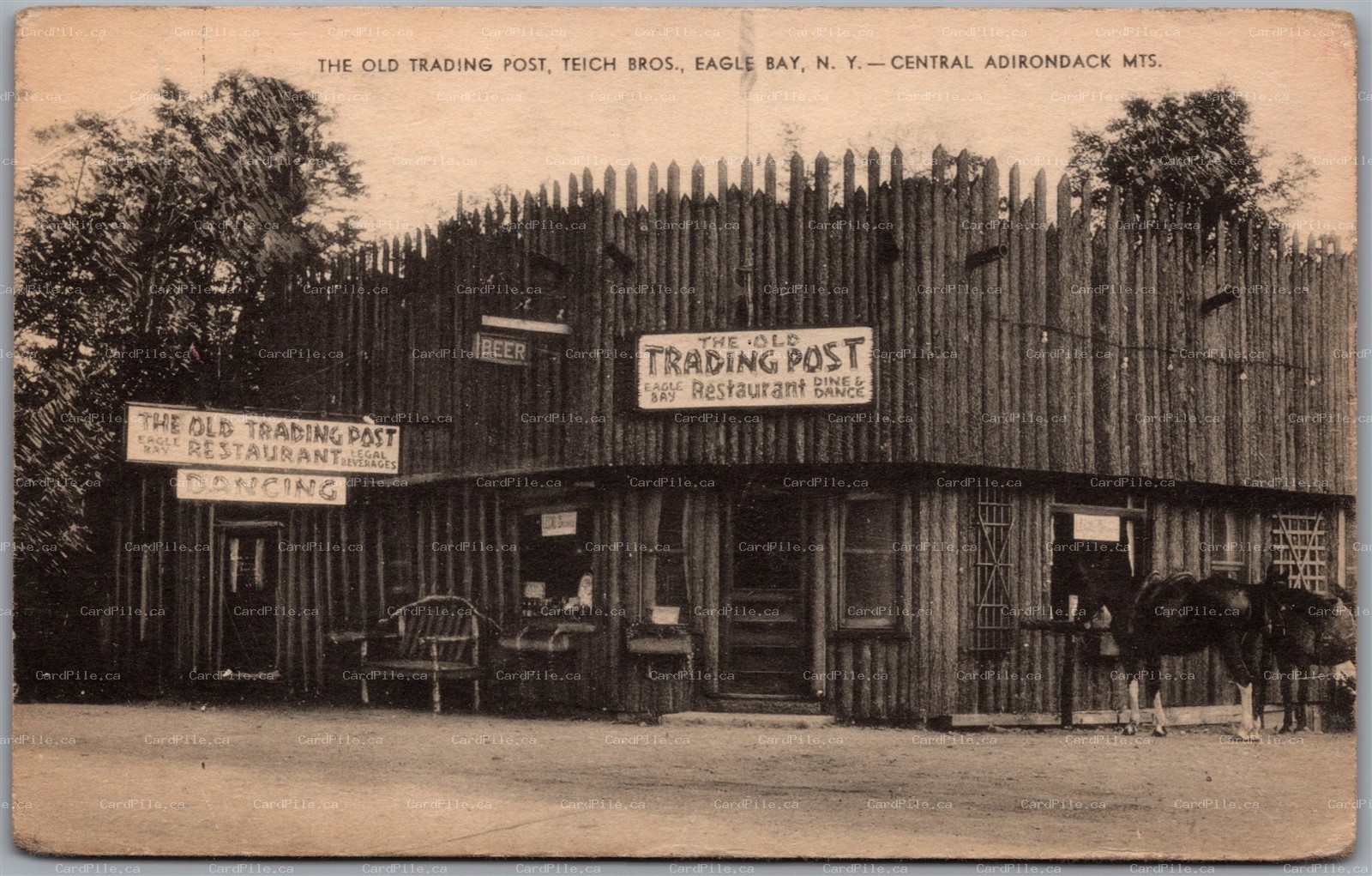 Postcard Eagle Bay New York The Old Trading Post Teich Bros. Adirondack Mts.