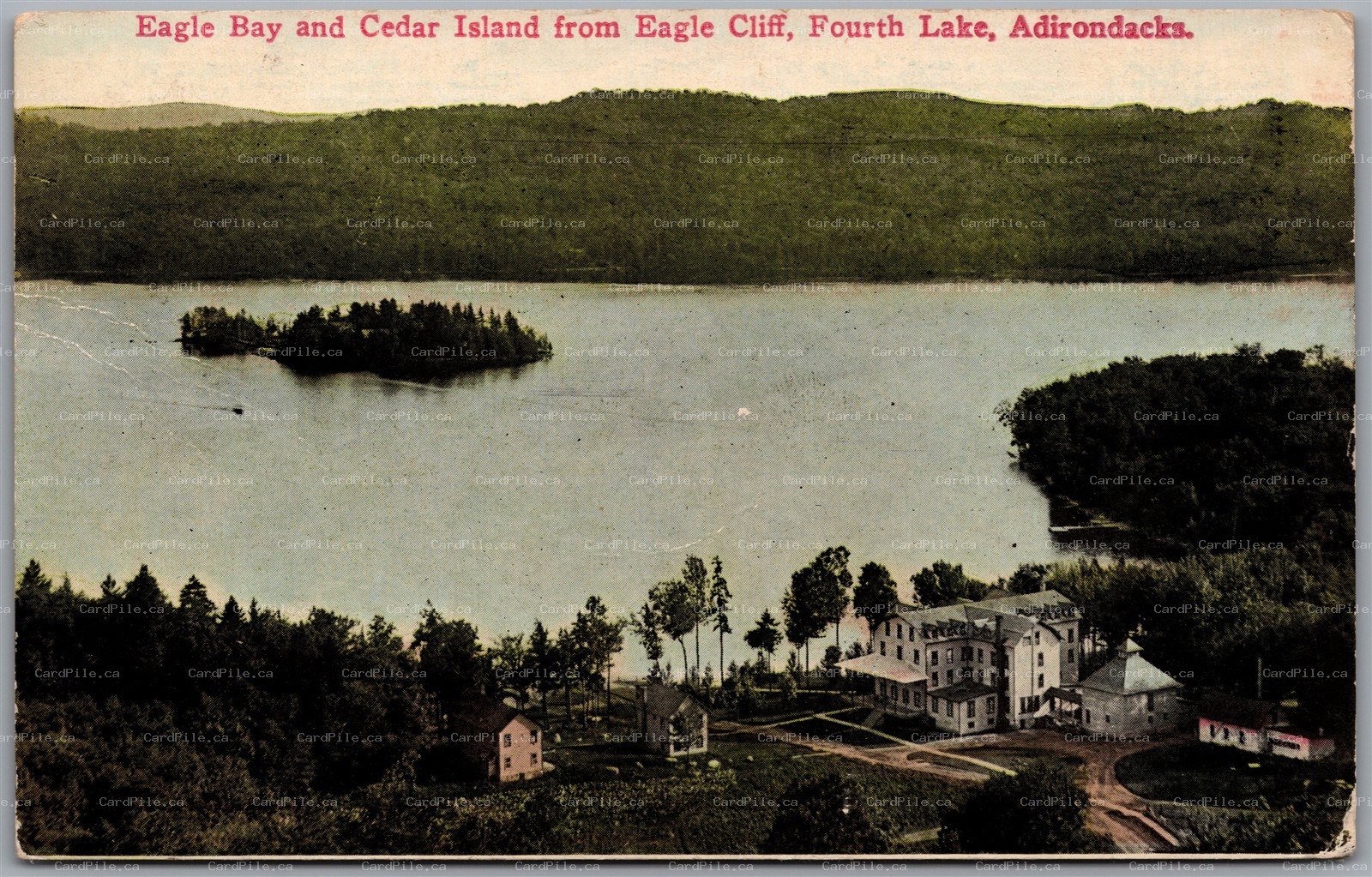 Postcard Fourth Lake New York c1917 Eagle Bay and Cedar Island from Eagle Cliff