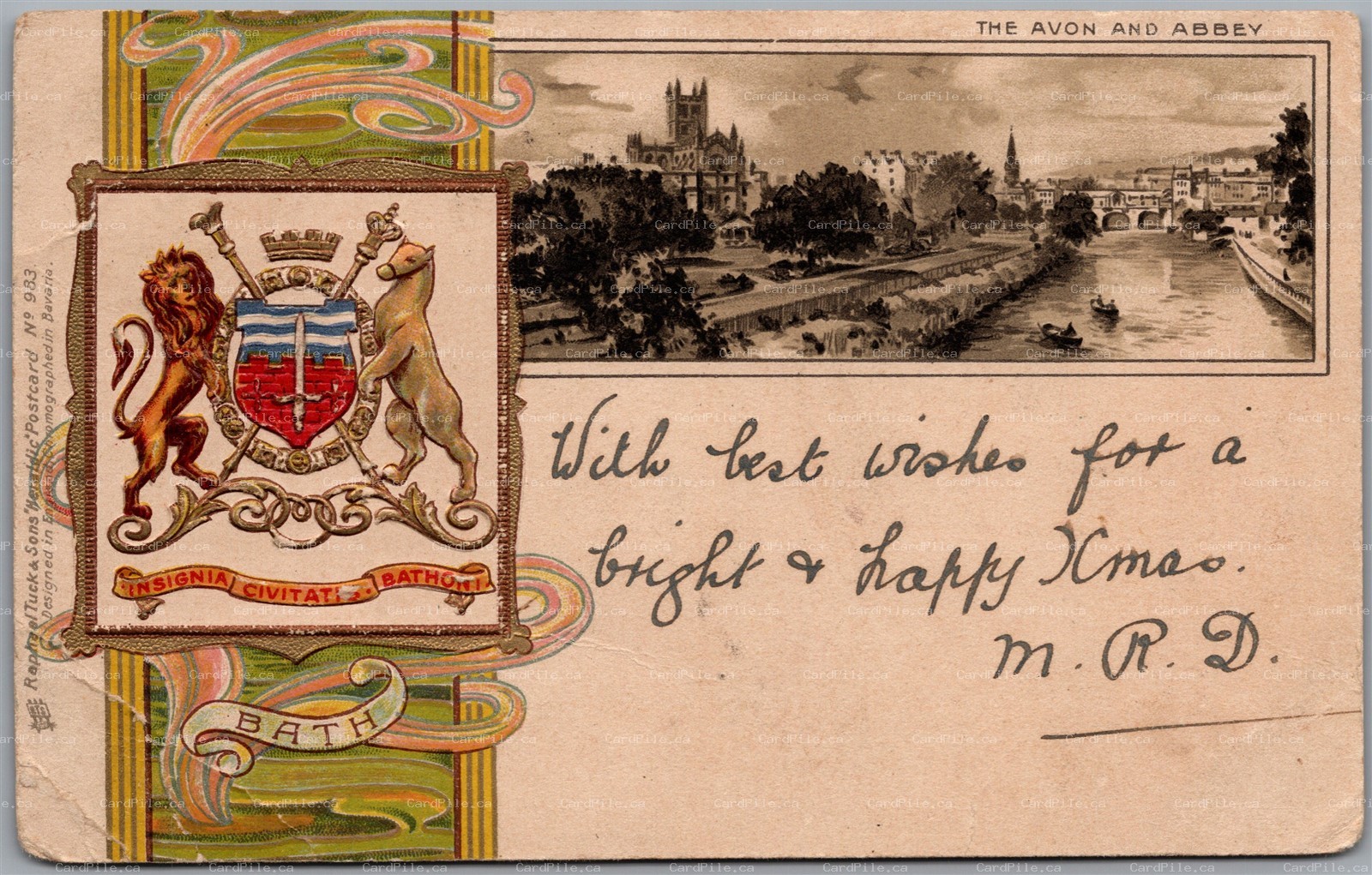 Postcard Bath England c1903 Tuck Heraldic Avon and Abbey Embossed