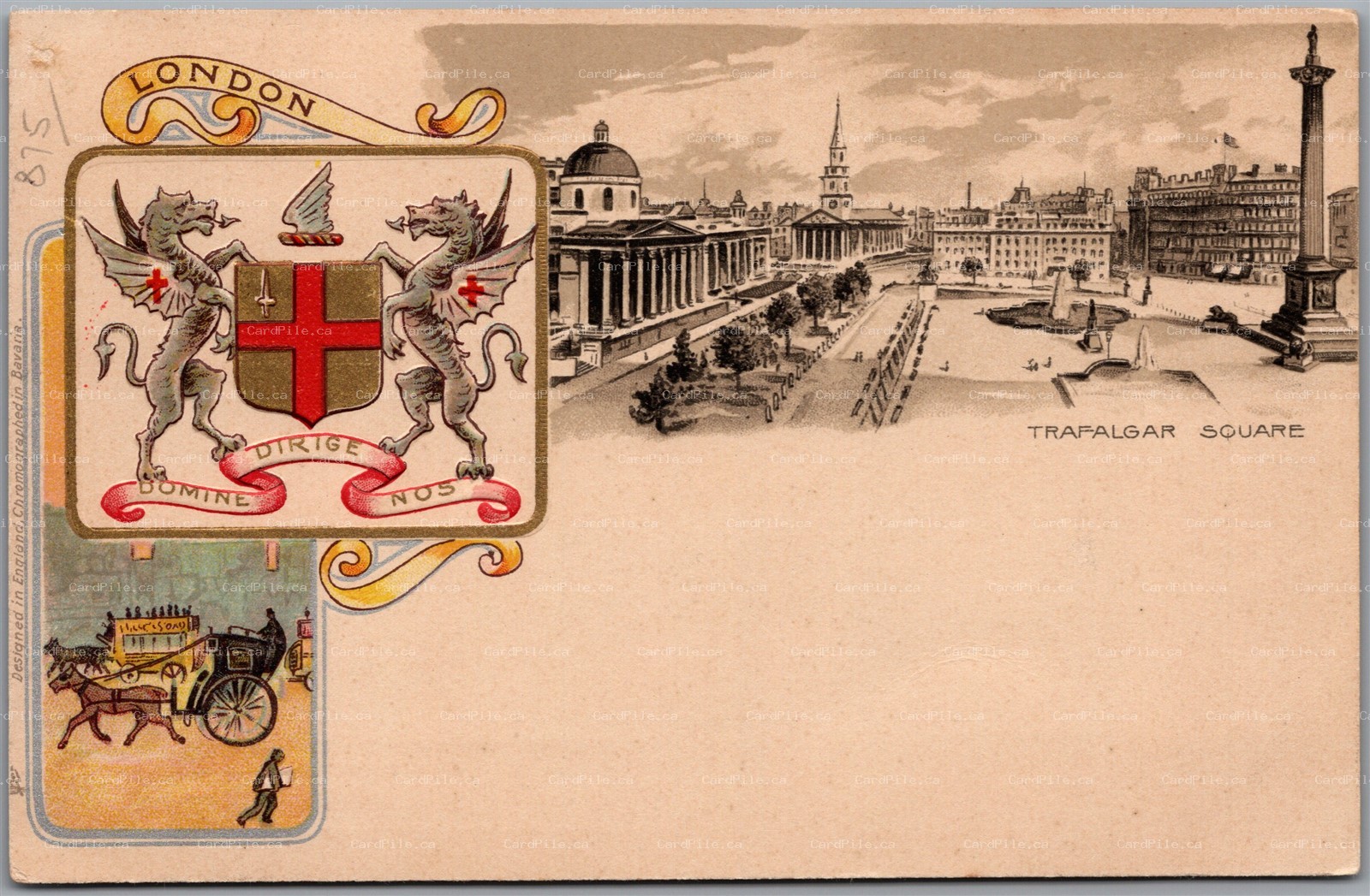 Postcard London England c1900s Tuck Heraldic Trafalgar Square Embossed