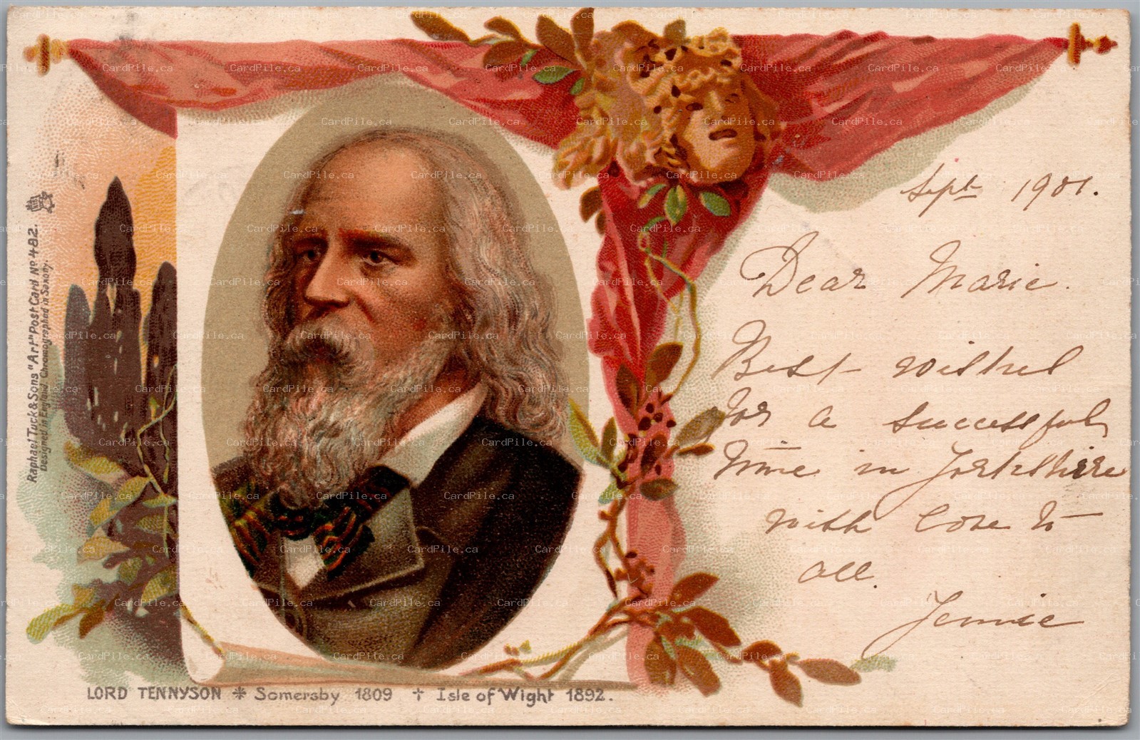 Postcard Tuck c1905 English Poet Lord Tennyson Scarce Series 482