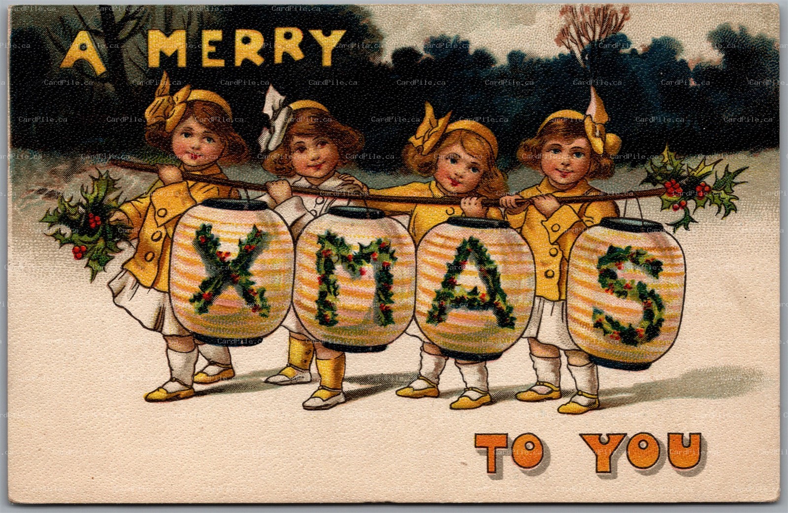 Postcard c1911 A Merry Xmas To You Japanese Lanterns Toronto to Bracebridge ONT
