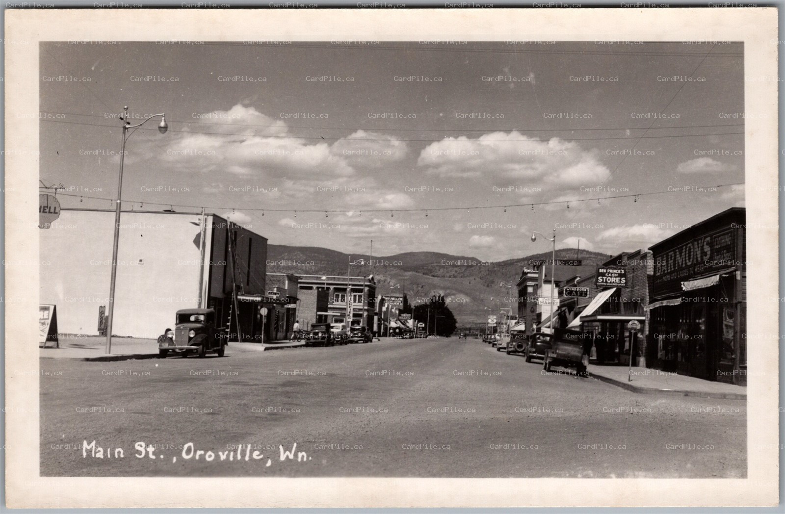 Postcard RPPC Oroville Washington Lake Main Street Cars Shops Okanogan County