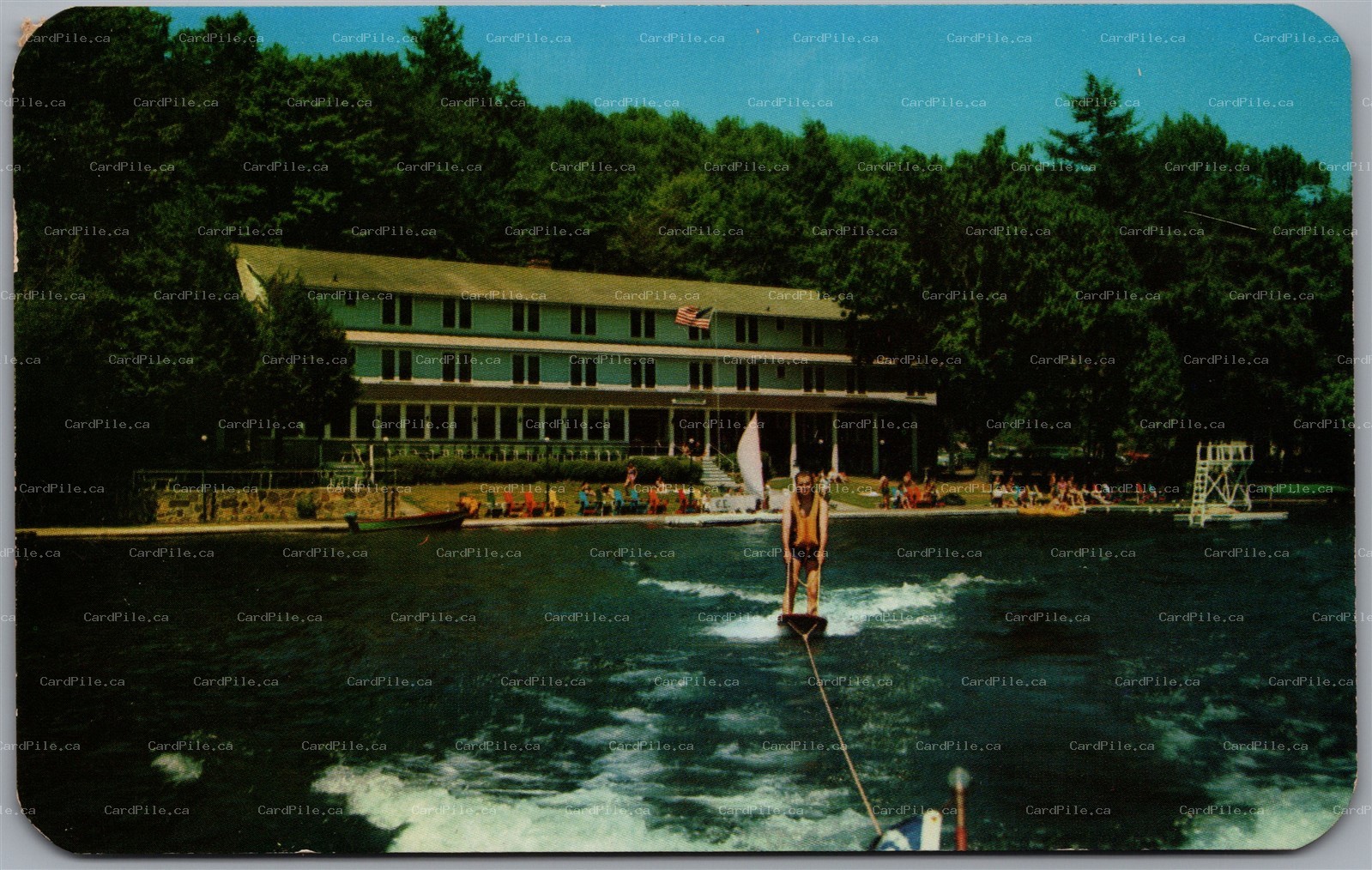 Postcard Deposit New York c1957 Oquaga Lake Chesnut Lodge Water Skiing